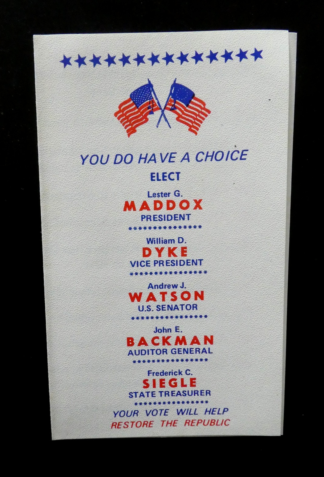 1976 Lester Maddox For President Brochure Cards Georgia Governor segregationist