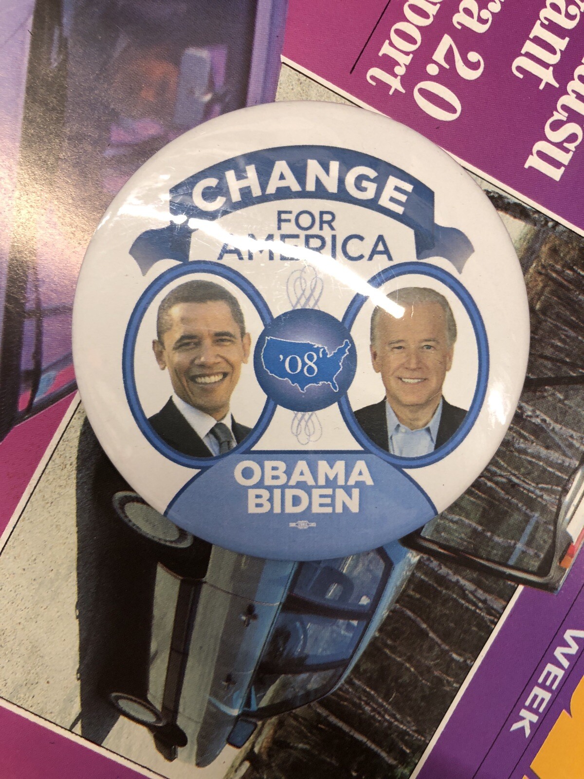 Obama Biden Change For America Rare campaign pin 2008 Joe Biden for President NM