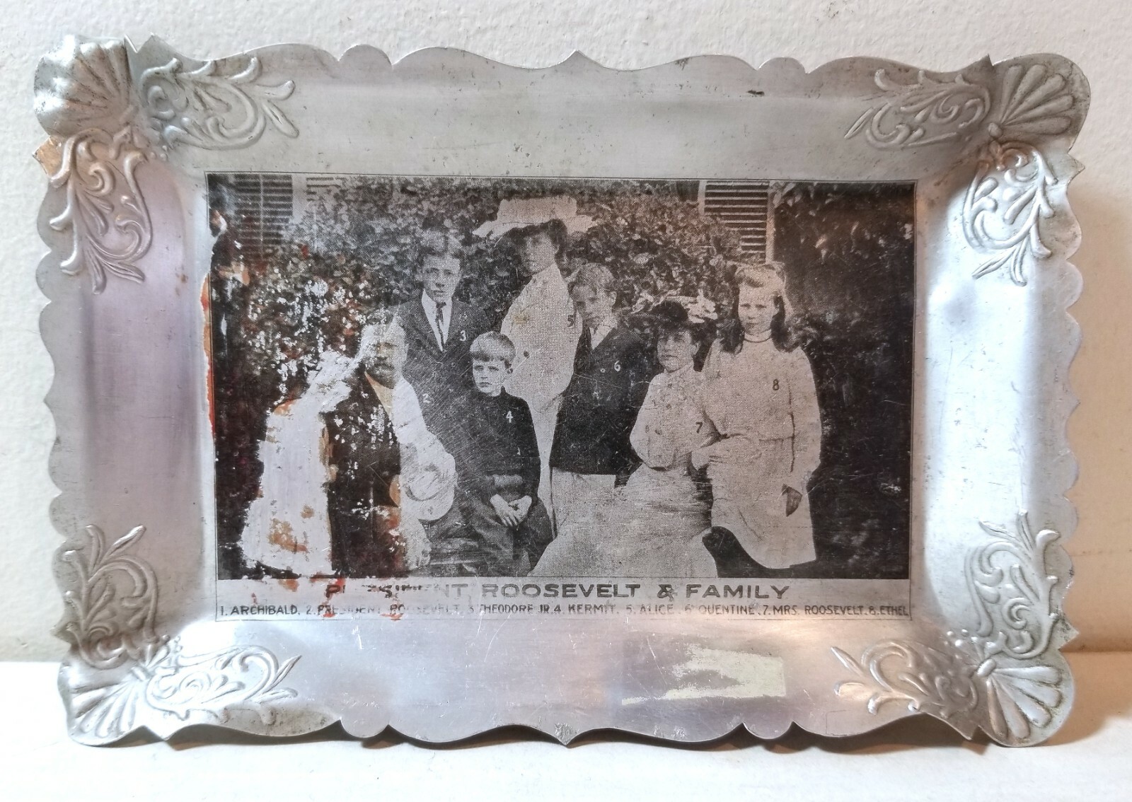 1903 Teddy Roosevelt & Family aluminum souvenir ashtray President Theodore