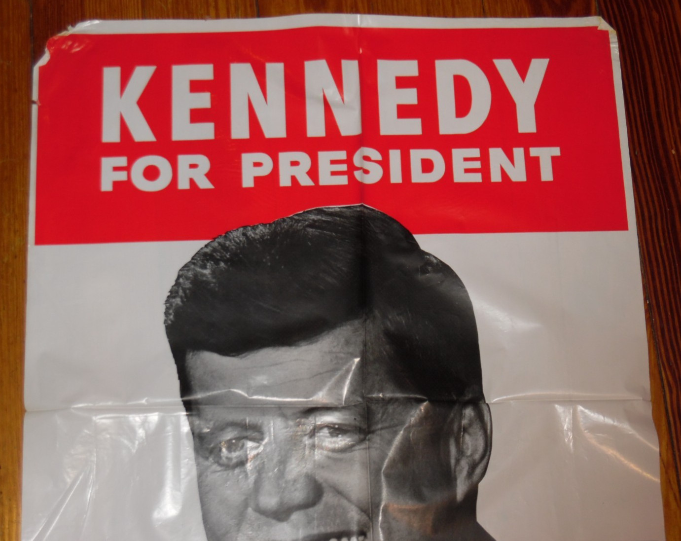 Vintage John F. Kennedy For President Plastic Campaign Poster – Musty – 24″x18″
