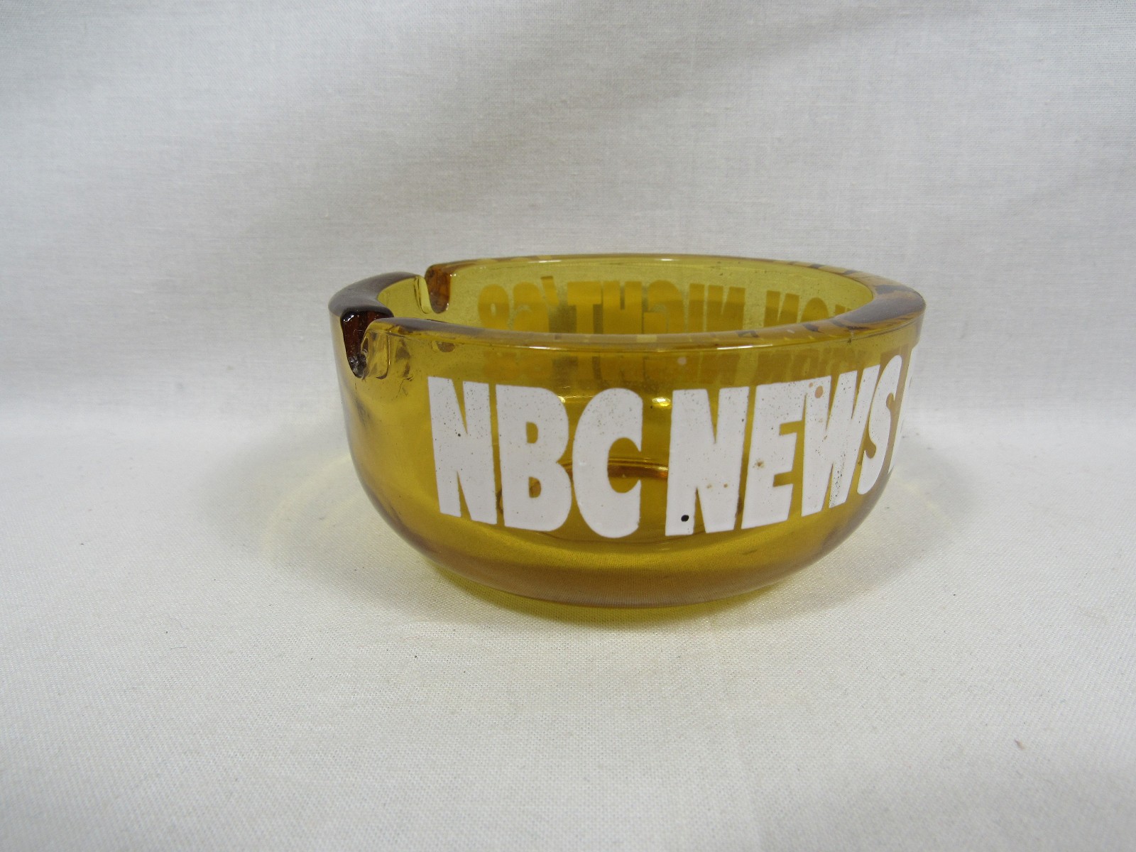 Vintage NBC NEWS ELECTION NIGHT 1968 Amber Glass Ashtray Nixon Humphrey RARE