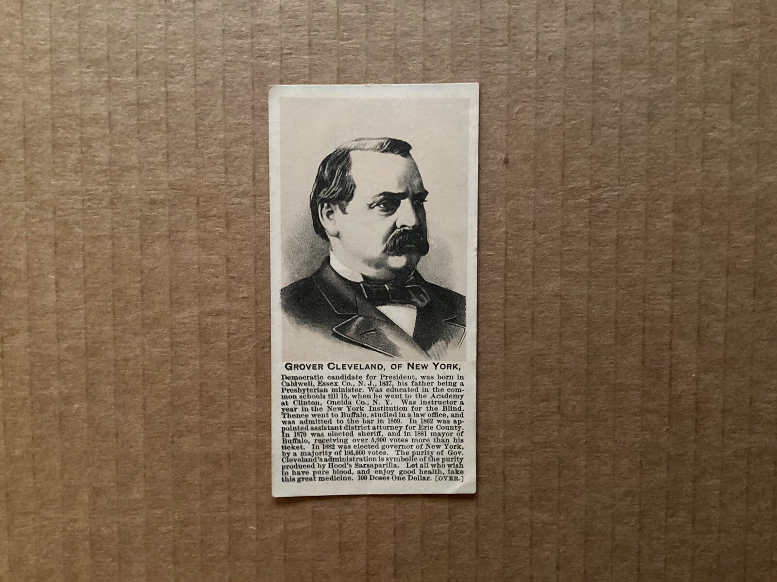 1884 Grover Cleveland Trade Card/Presidential Campaign Card, Hood’s Sarsaparilla