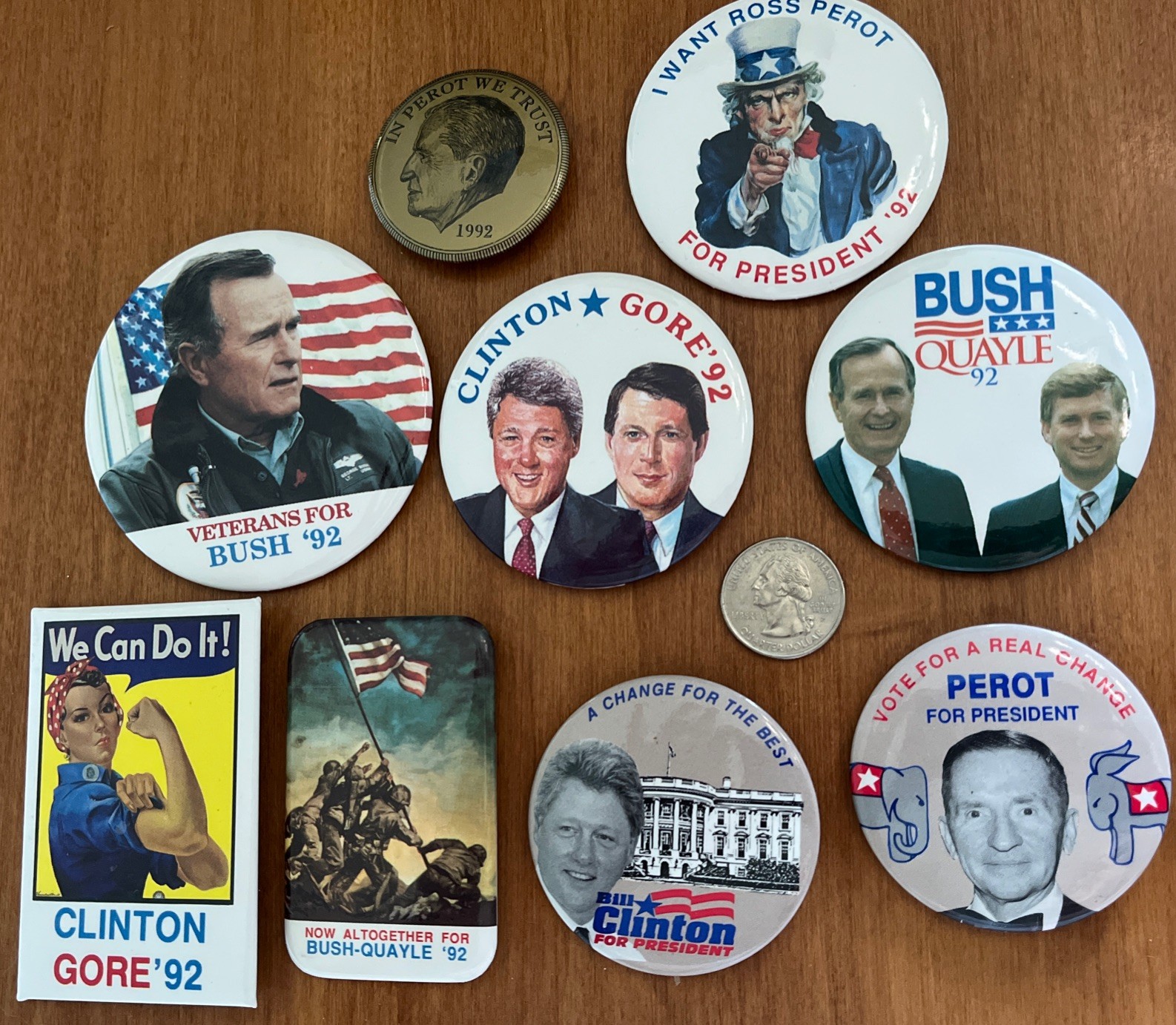 1992 Campaign Buttons LOT OF 9 – Bush Quayle Clinton Gore Perot buttons NEW