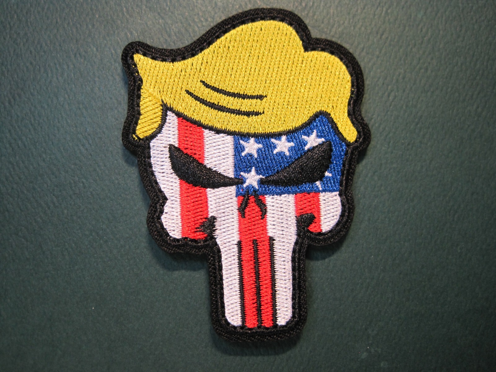TRUMP USA SKULL PATCH 100% EMBROIDERY SMALL CREST/CAP SIZE HOOK BACK SHIPS FREE