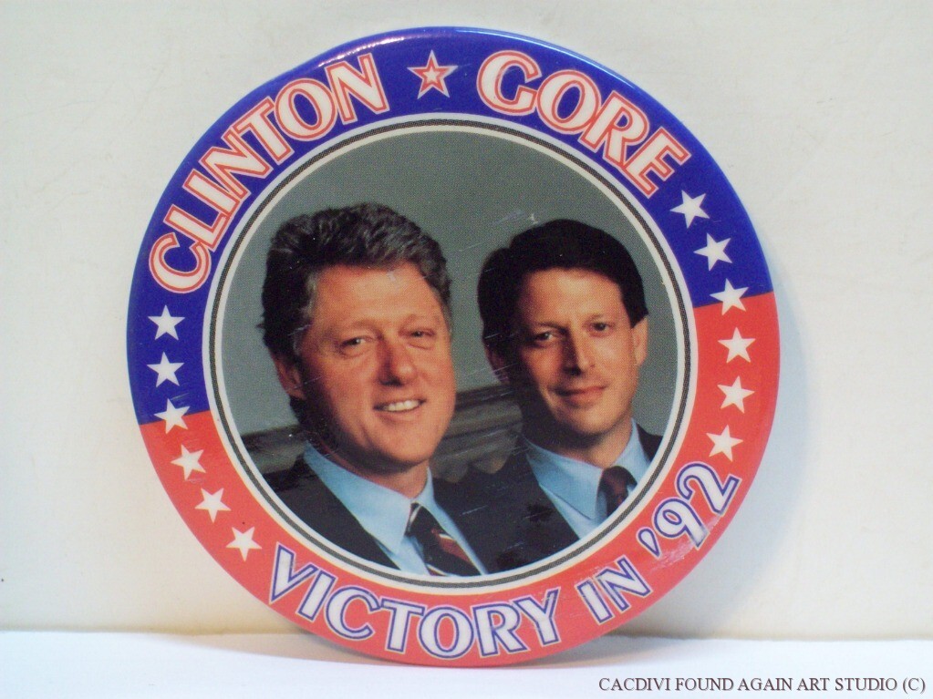 Clinton Gore Victory In ‘92 Pin 1992 Presidential Campaign Pinback 3″ Button Vtg