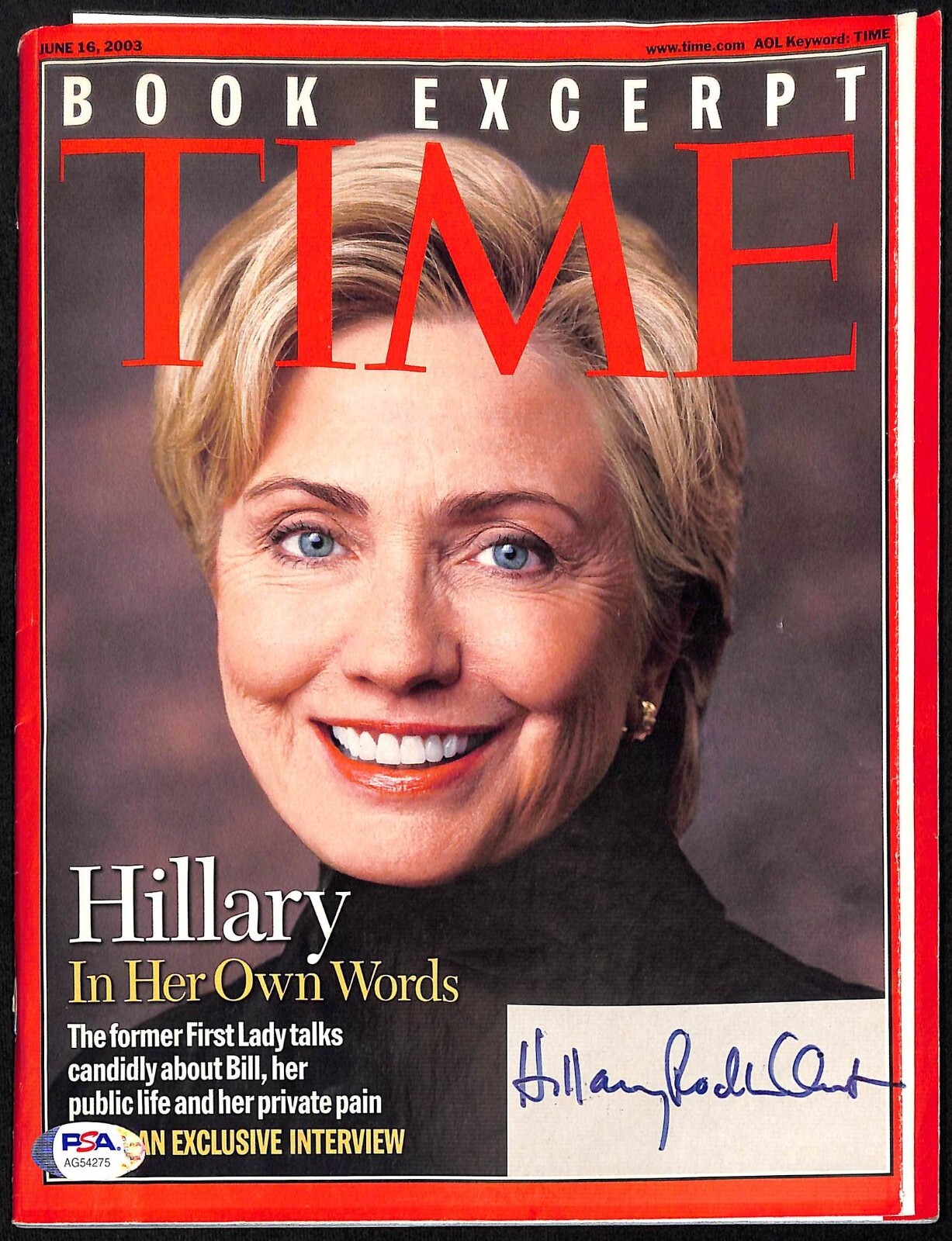 Hillary Clinton Autographed 2003 Time Magazine PSA/DNA