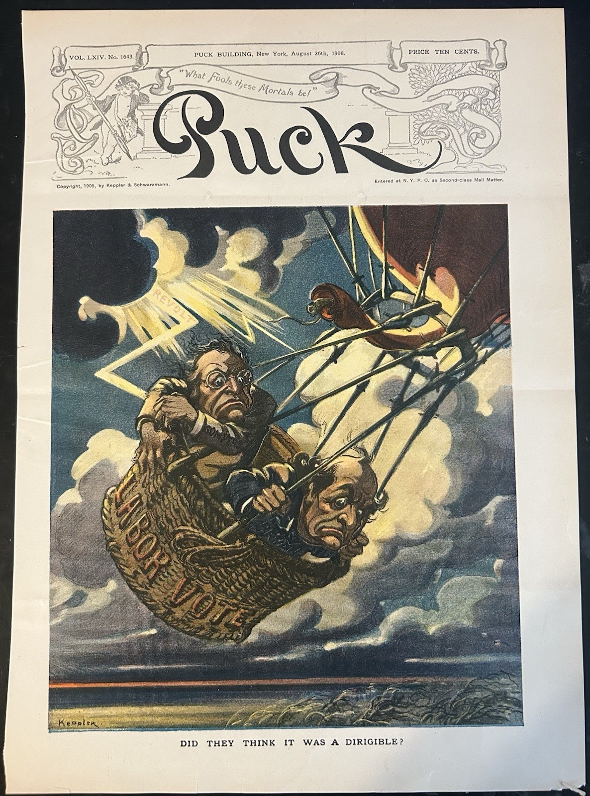 Wm J Bryan & Samuel Gompers 1908 Puck Mag Cover LABOR VOTE