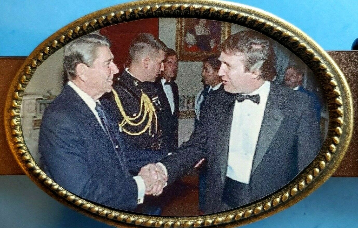 President RAGEAN & Donald Trump Shake hands in the Blue room. 11/03/1987.