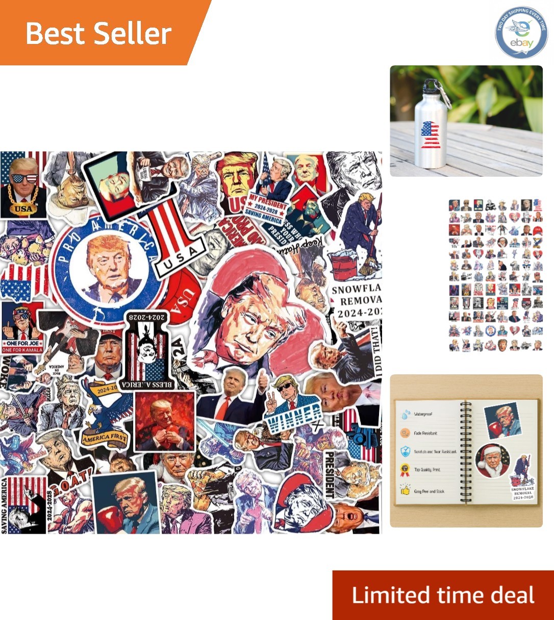 Eye-Catching 100-Pack Cartoon Trump Stickers for Cars, Laptops & Water Bottles
