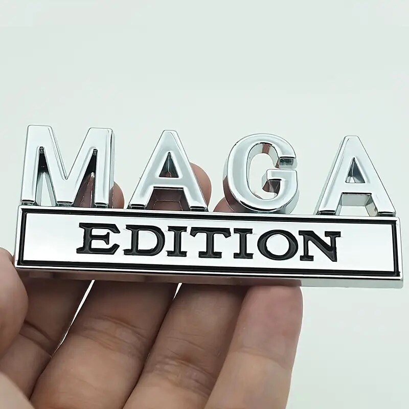 PRESIDENT TRUMP MAGA EDITION EMBLEM 3D ZINC ALLOY METAL CHROME SILVER FINISH-NEW