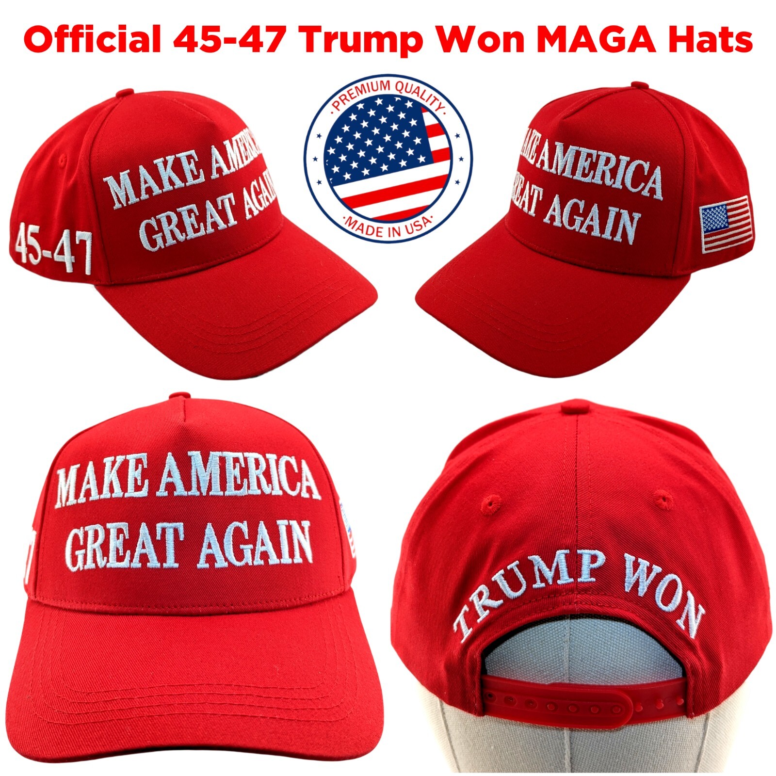 Red & White Official Trump Won 45-47 Make America Great Again 2024 MAGA Hat