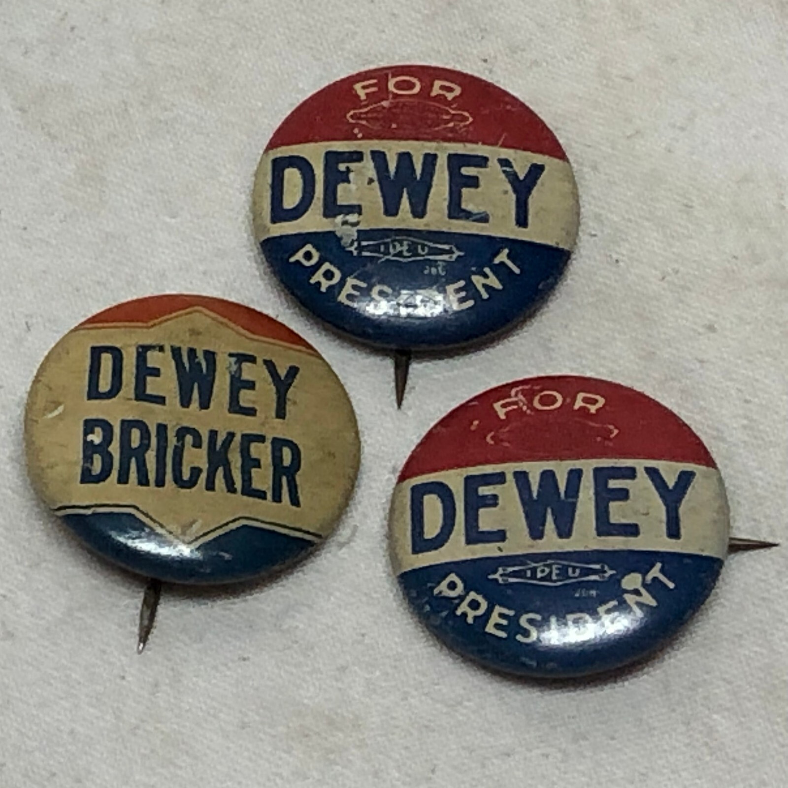 3 Vintage DEWEY Bricker Campaign Button For President By Bastian Bros.