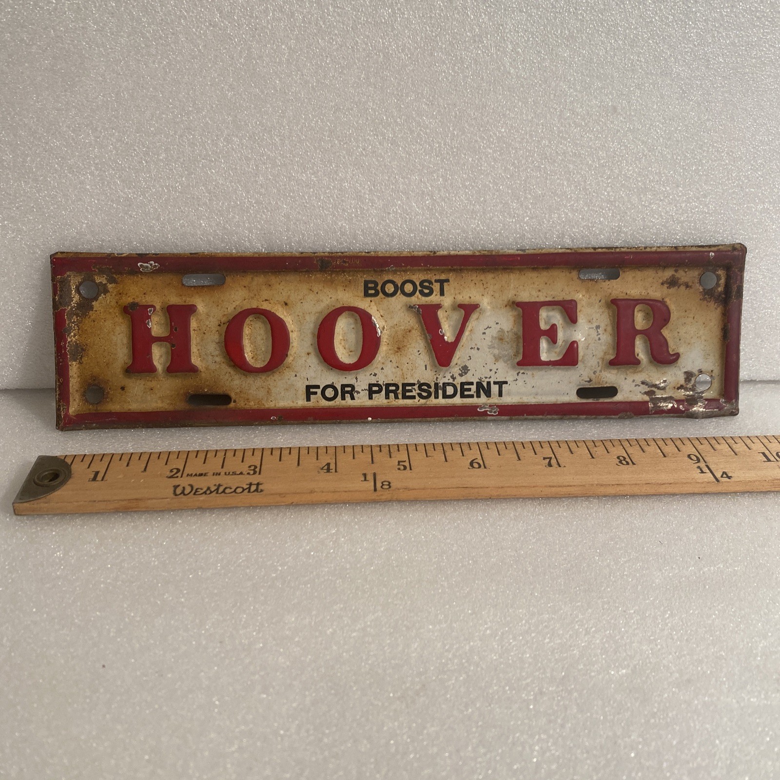 VTG 1929 1933 BOOST HOOVER FOR PRESIDENT LICENSE PLATE TOPPER POLITICAL POLITICS