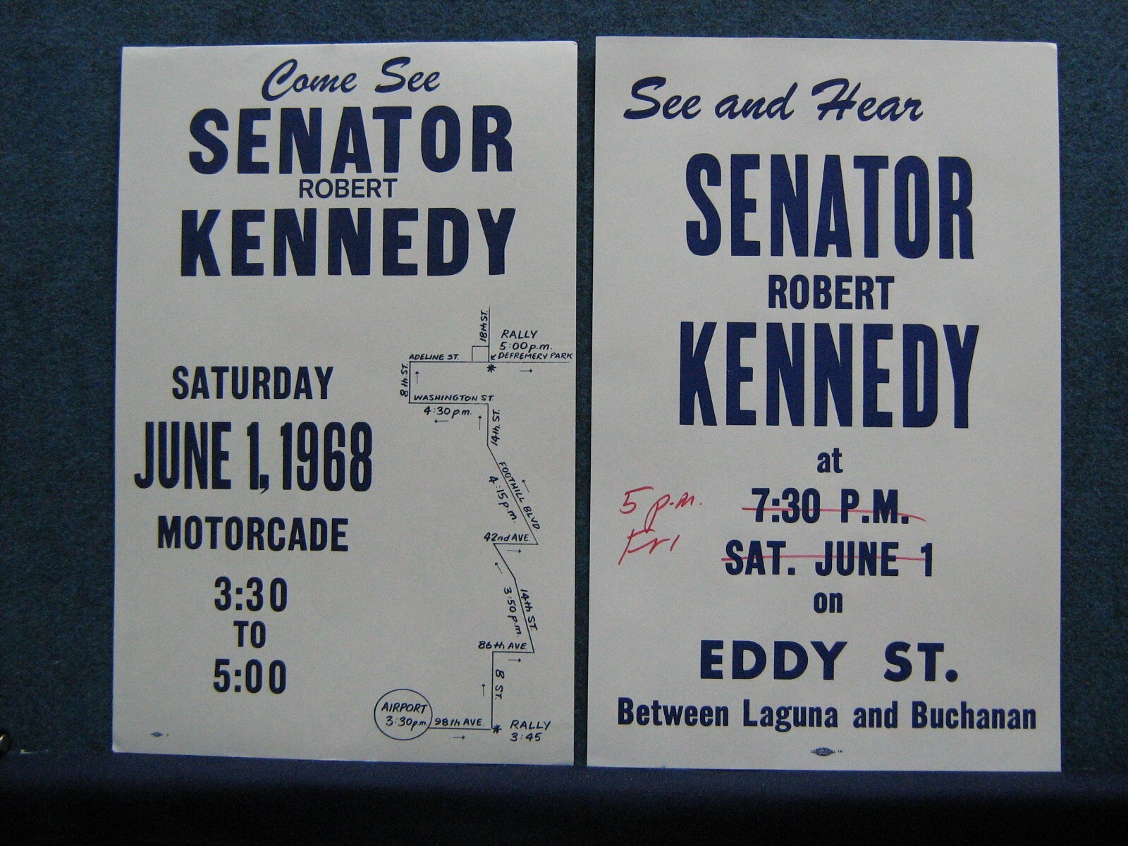 1968 RFK (2) Rally Posters CA Primary Robert F Kennedy For Pres ~Oakland & S.F.