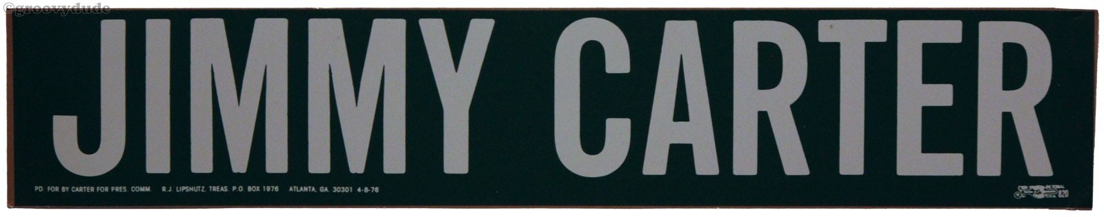 1976 Jimmy Carter for President Green Political Campaign Bumper Sticker 4-8-76