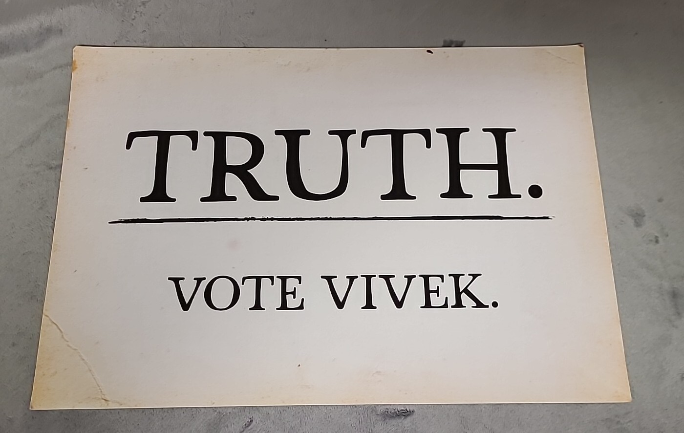 Vivek Ramaswamy Official Campaign Placard 18″ X 12″ Event Used!!