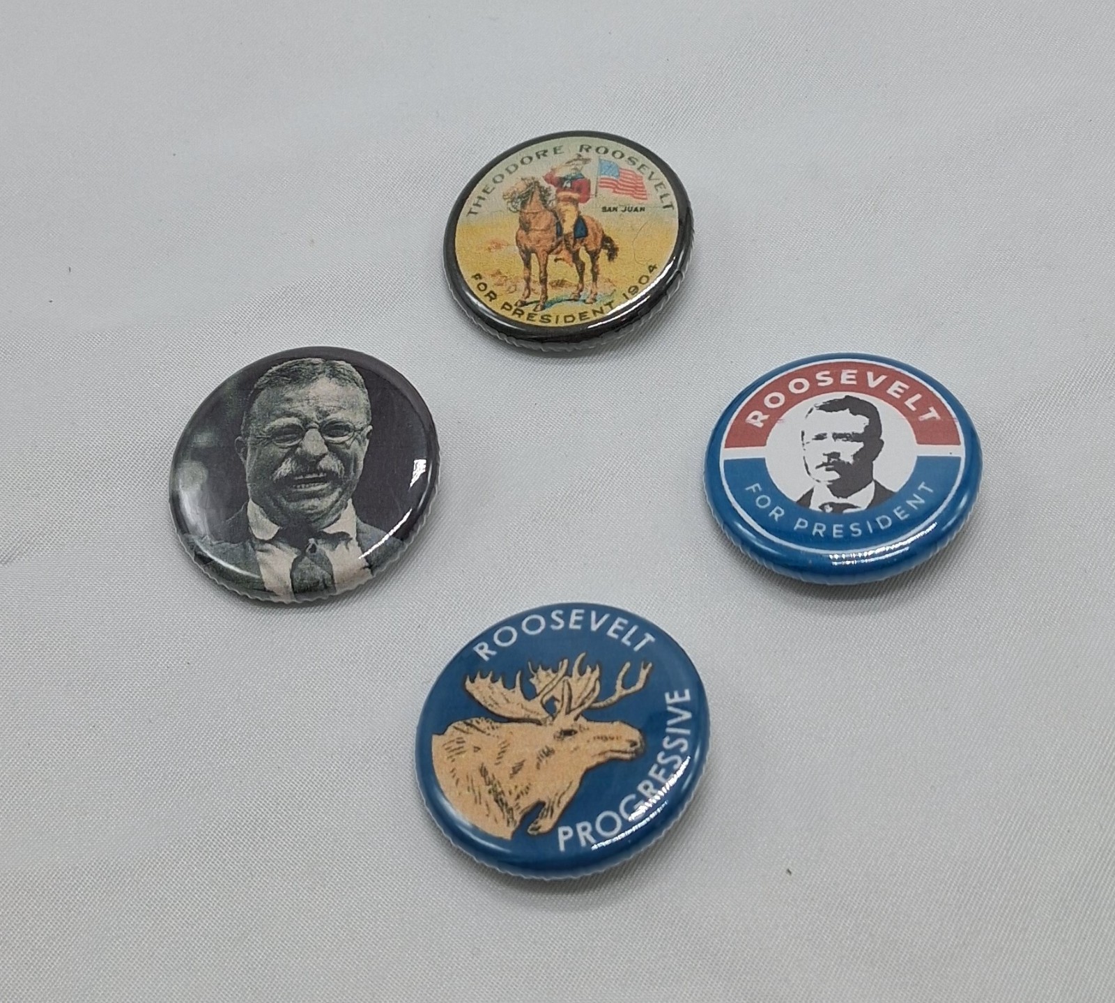 Lot of 4 Theodore Roosevelt Campaign – Pin Pinback Buttons.