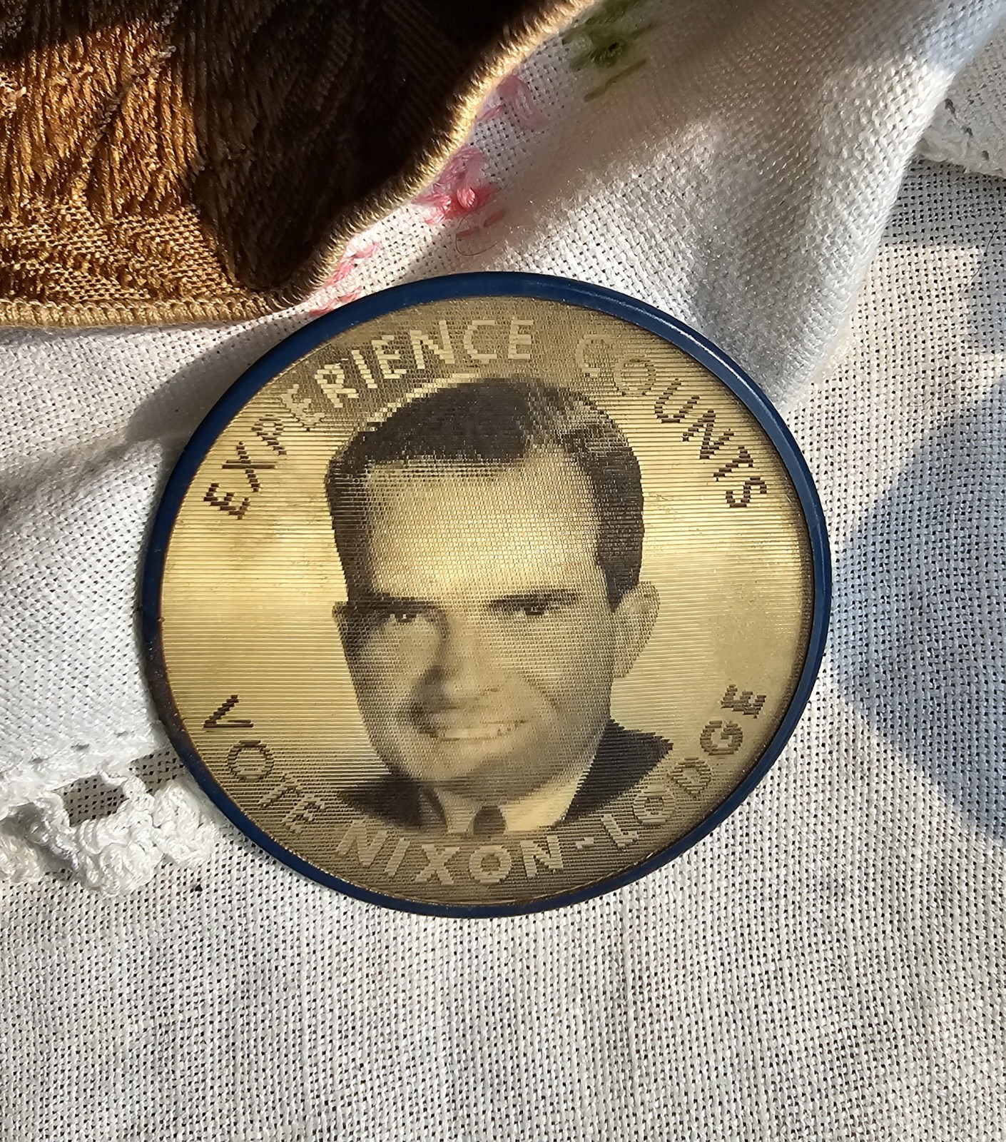 Nixon-Lodge Hologram Political Button Pin 2.5” Vintage 1960s “Experience Counts”