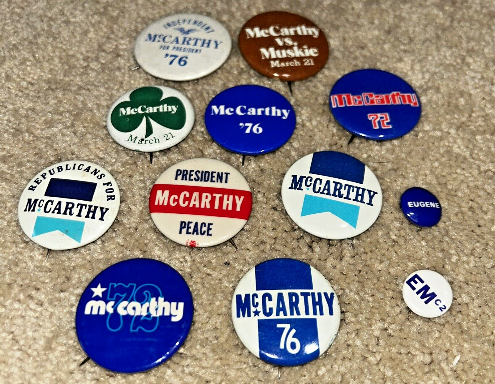 12 – 1960s / 1970s EUGENE McCARTHY for President Button Pin LOT #2