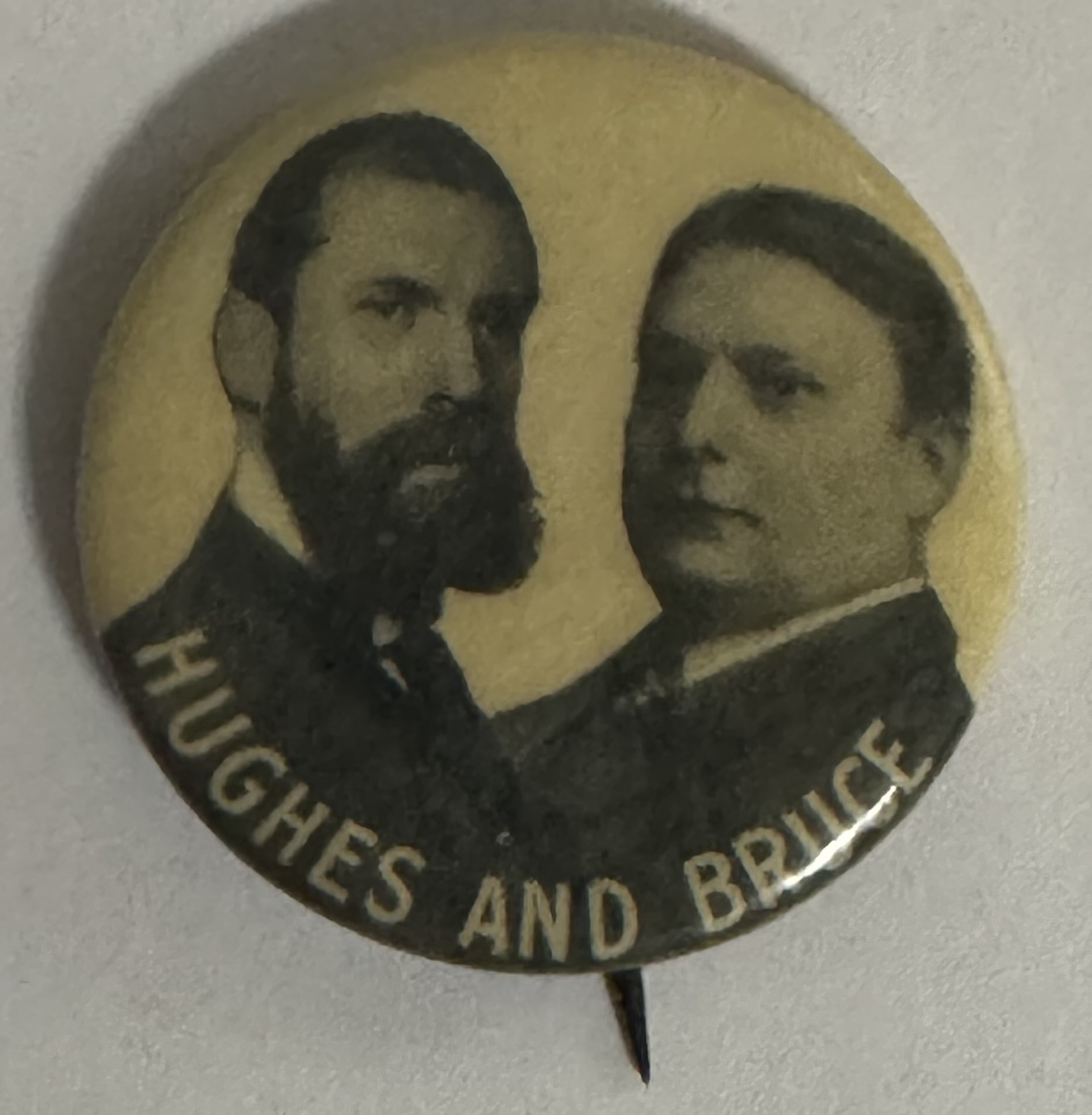 CHARLES HUGHES/BRUCE 1906 GUBENATORIAL JUGATE CAMPAIGN BUTTON-MINT W/ BACKPAPER!