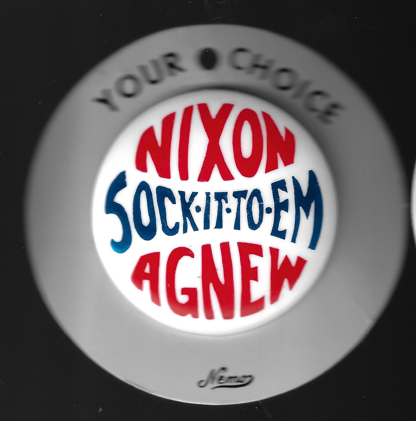1968 Sock It To ‘Em Nixon Agnew Presidential Campaign Pin on Original Sales Card
