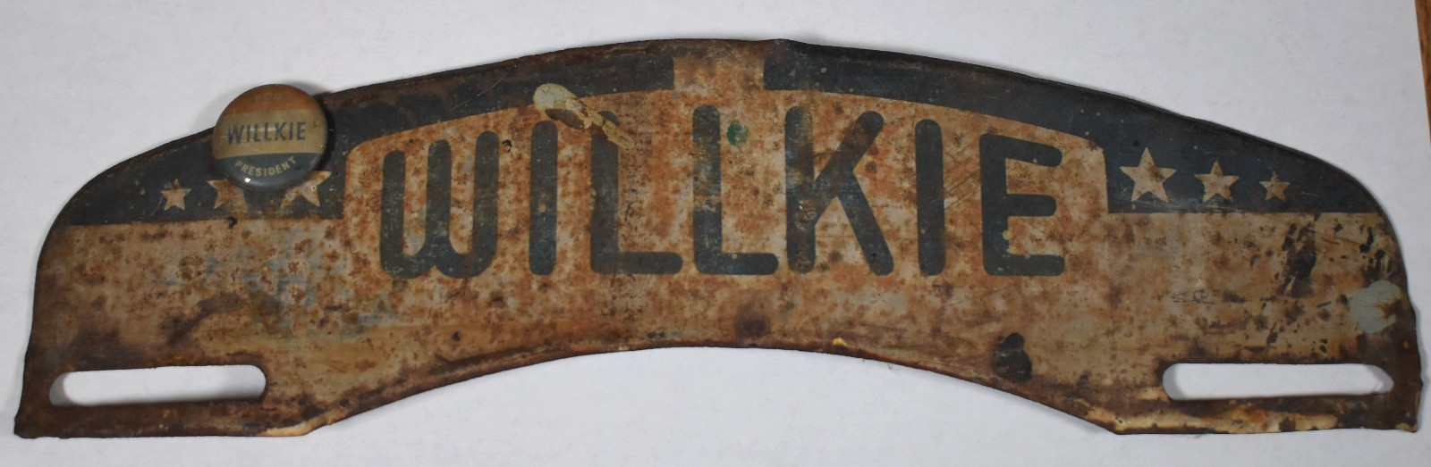 Vintage 1940 Wendell Willkie Presidential Campaign License Plate Topper & Pin