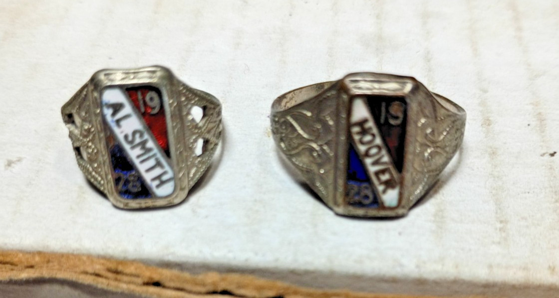 1928 presidential campaign Hoover / Al Smith rings political 2pc lot