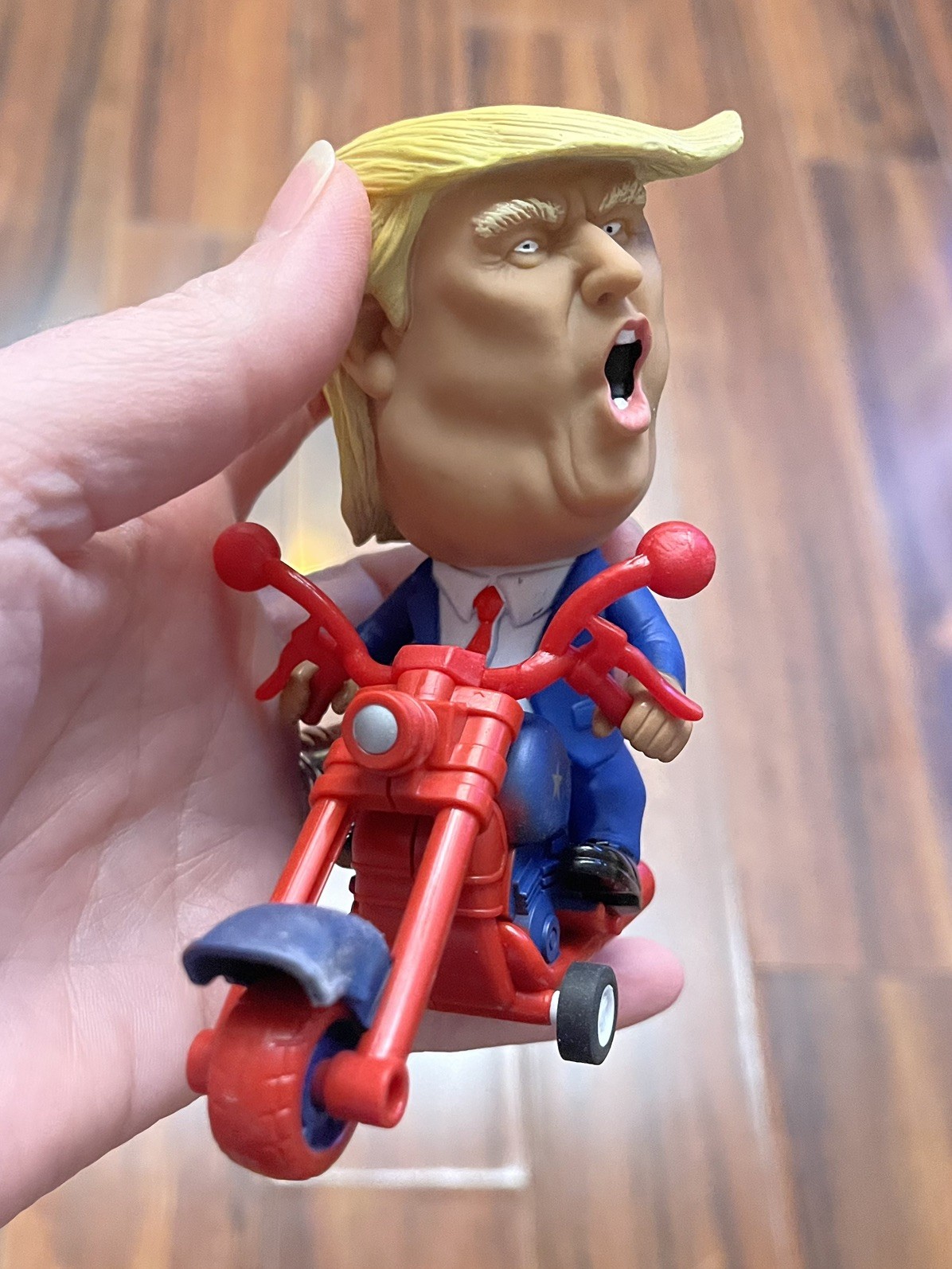 President Donald Trump 2024 Toy Figure Riding Motorcycle Funny Rev up Car Novelt
