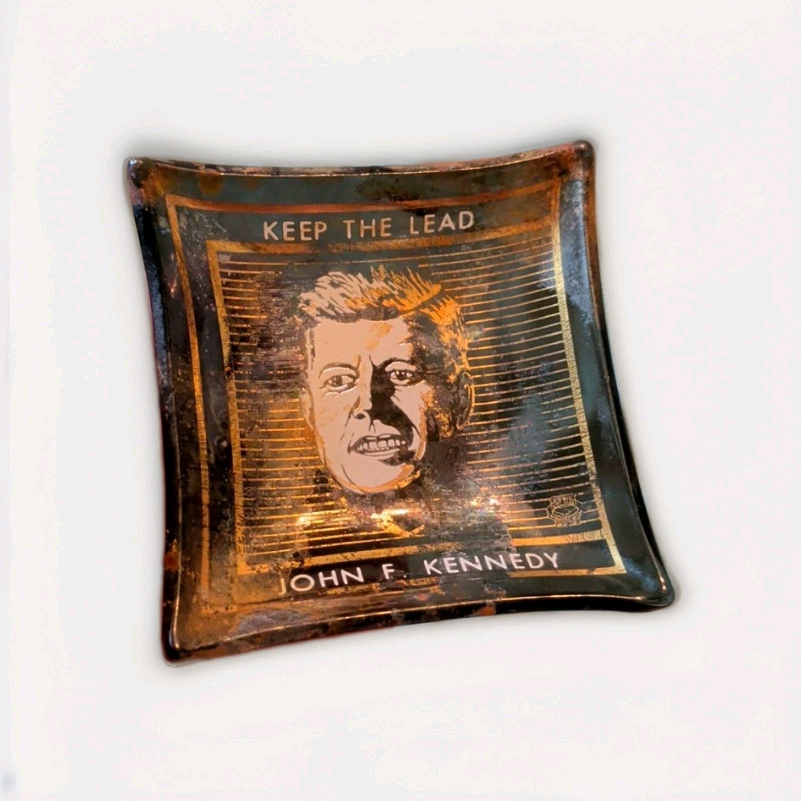 1960’s John F. Kennedy “Keep The Lead” Ashtray – 2.5″ x 2.5″