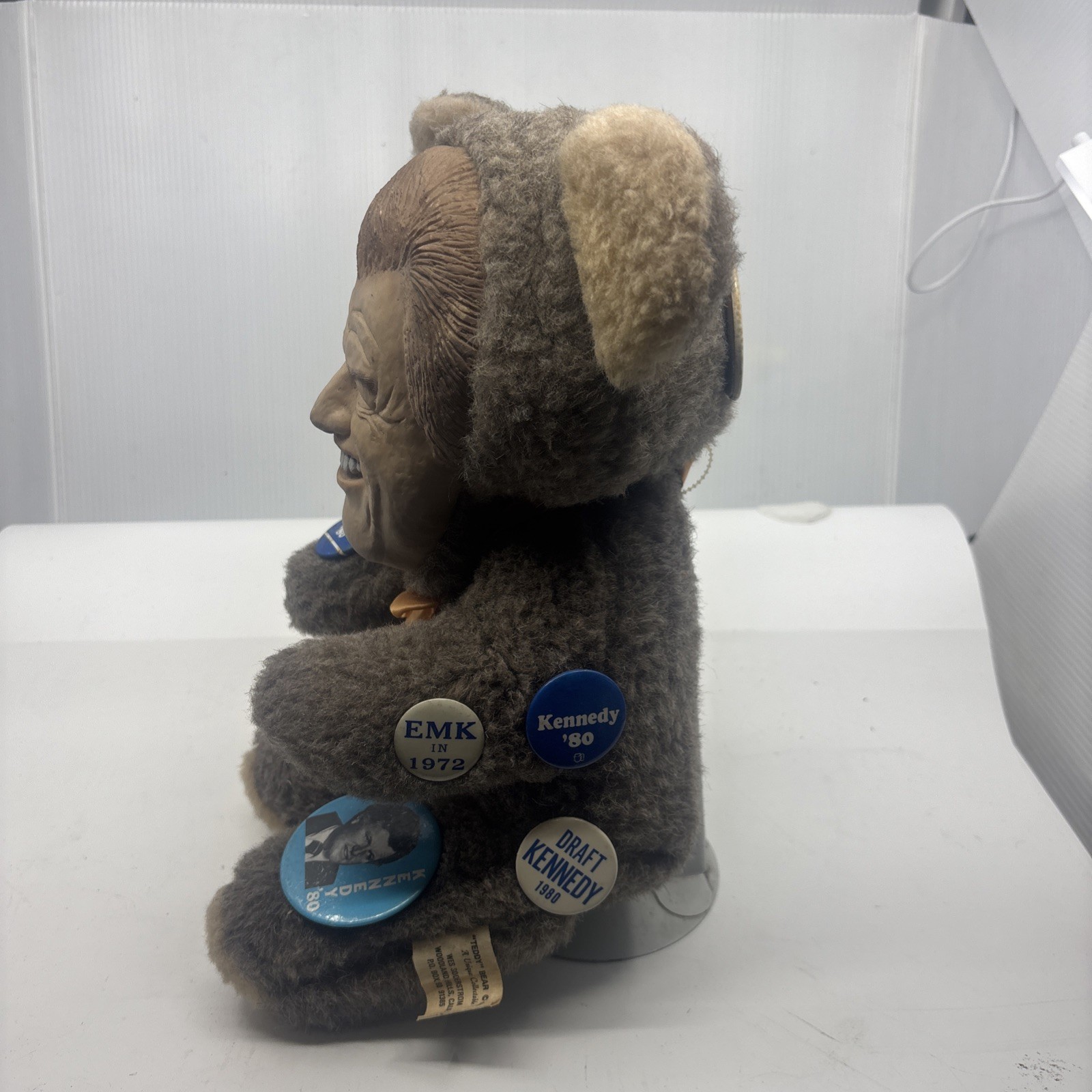 1980 Democrated Ted Kennedy Teddy Bear Satire w/ Tag + 13 Pins