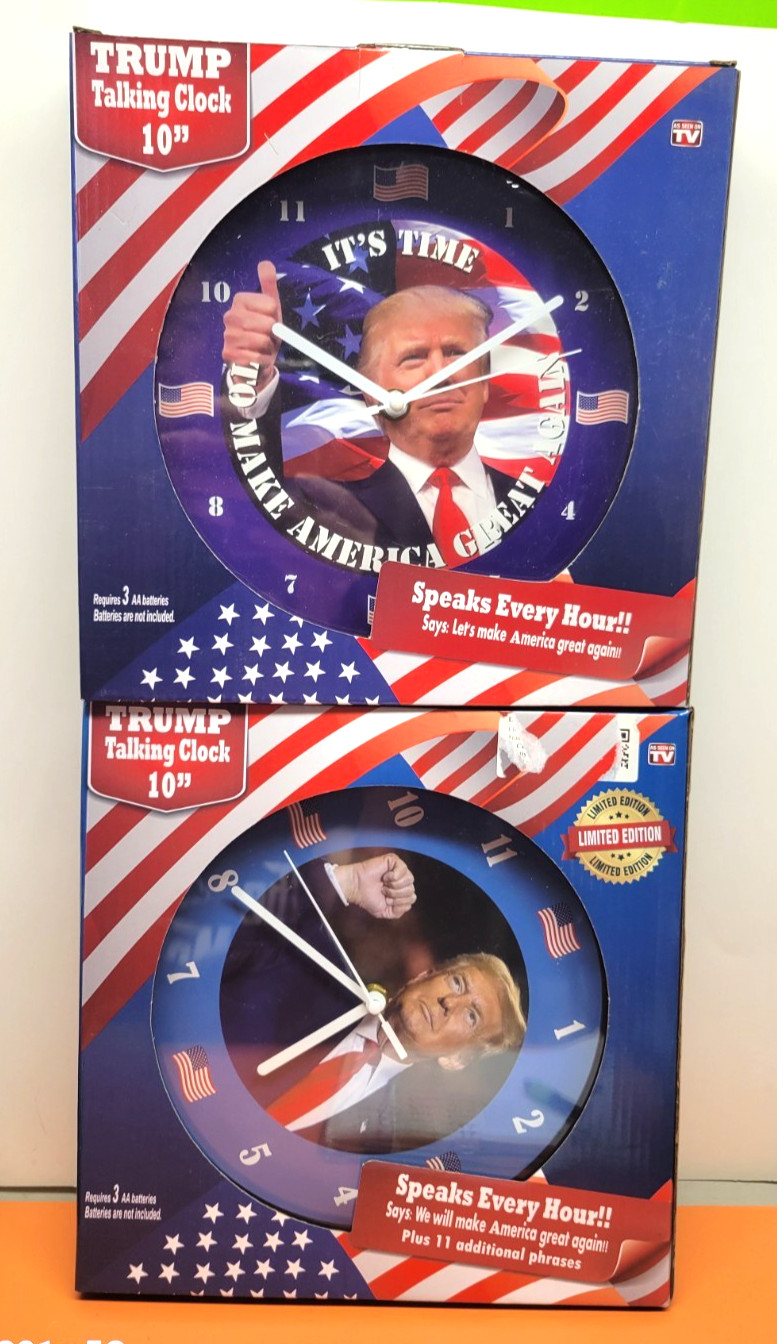 2 TRUMP TALKING WALL CLOCKS 10″ MAKE AMERICA GREAT AGAIN – 1 LIMITED EDITION