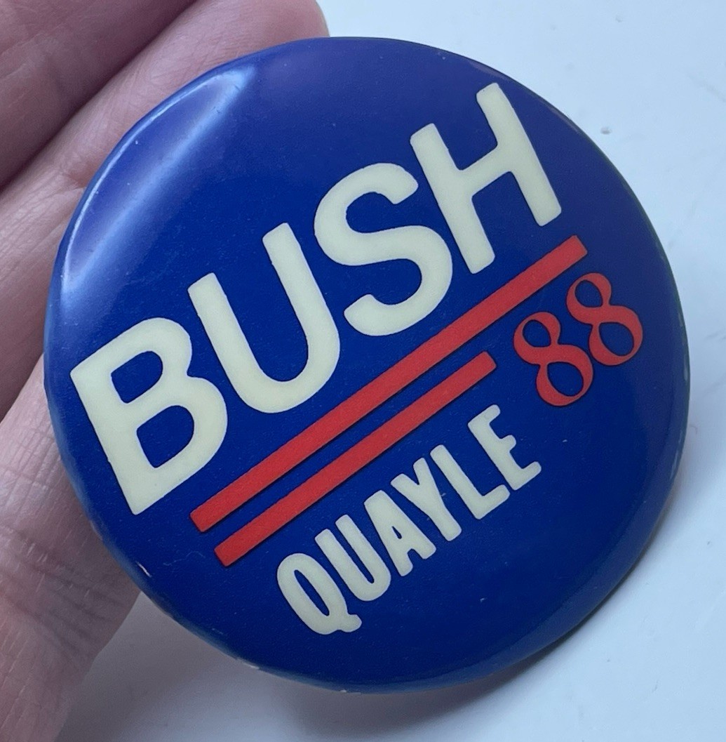 1988 George BUSH Dan QUAYLE 2.25” Blue Round Campaign Celluloid Button Pin XLNT+