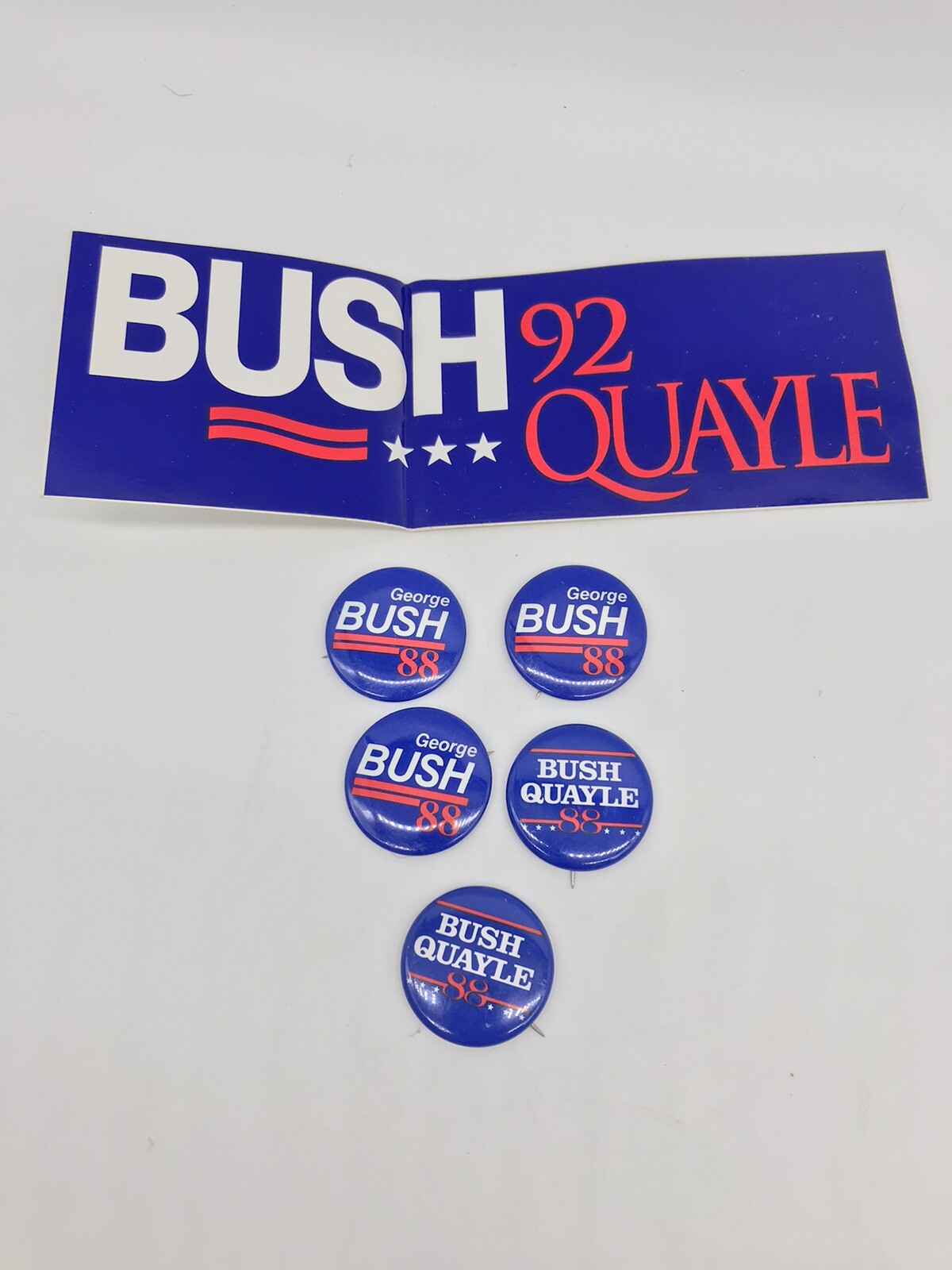 Campaign Button George Bush & Dan Quayle 1988 1992 Bumper Sticker