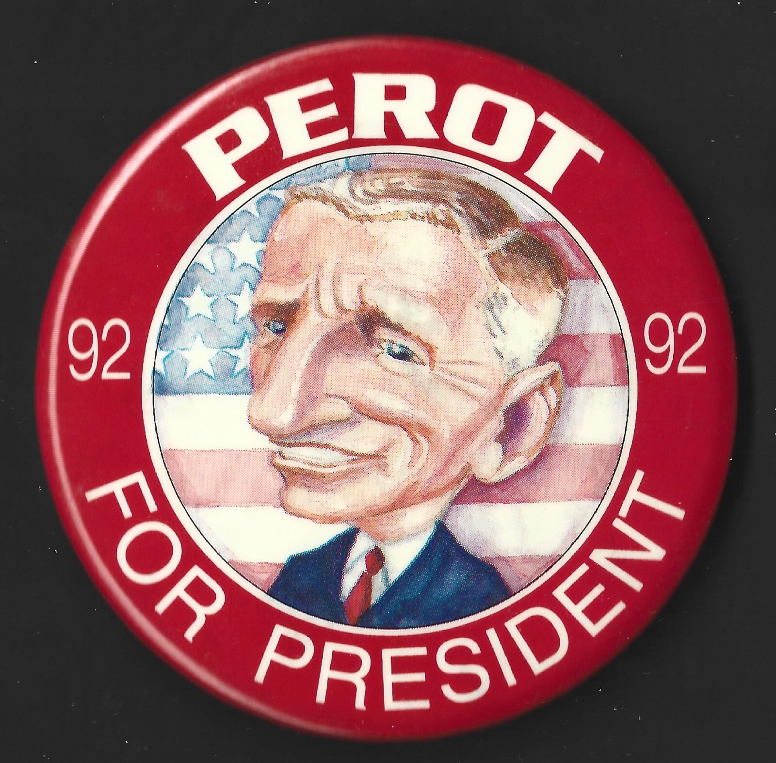 1992 Ross Perot 3″ / “Red – Cartoon” Presidential Campaign Button(Pin19R)