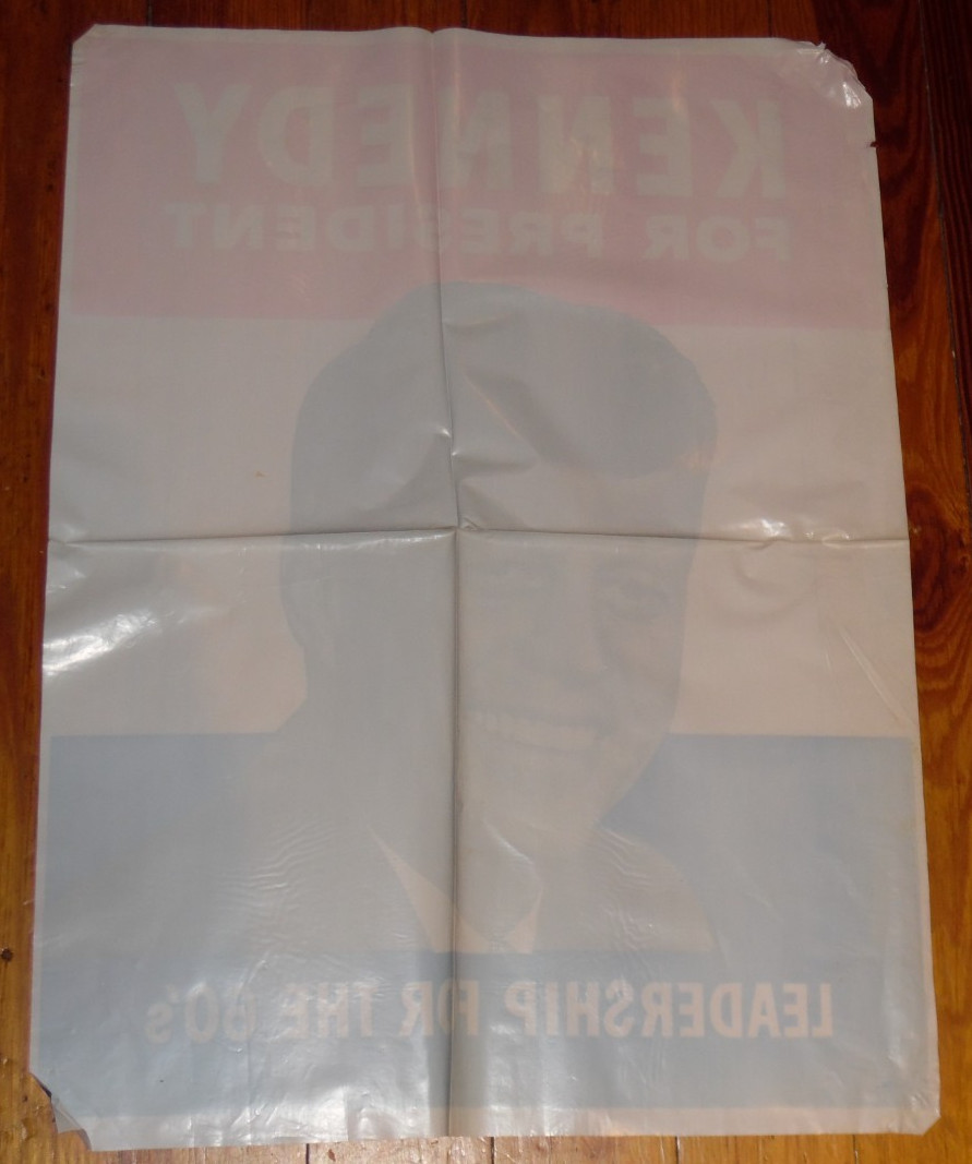 Vintage John F. Kennedy For President Plastic Campaign Poster – Musty – 24″x18″