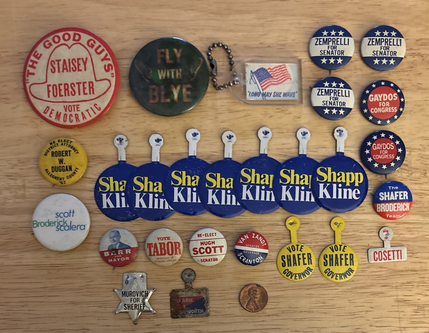 Lot of 27 political buttons/tabs/key chain/ Local/State Pennsylvania