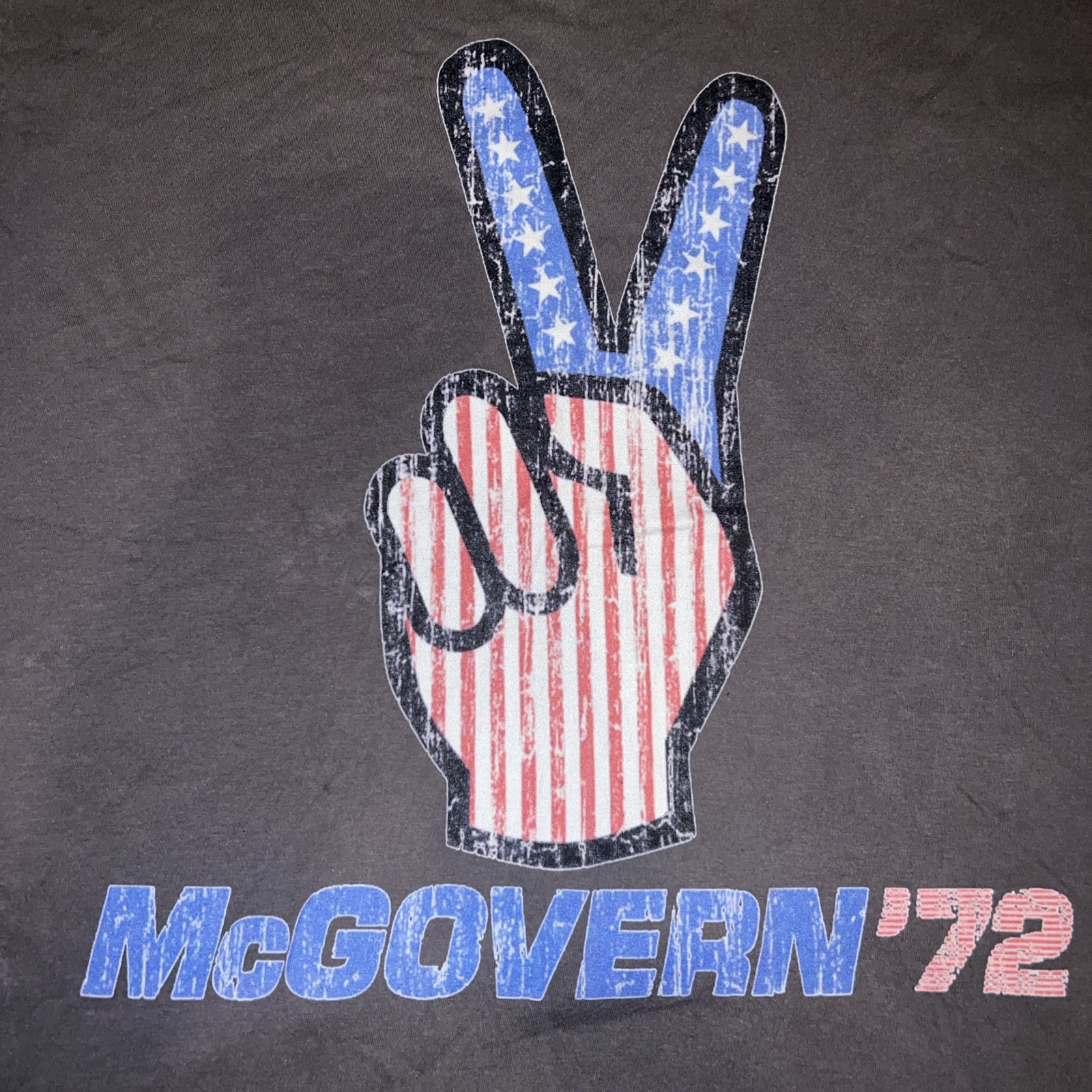 McGovern ‘72 President Red White & Blue US Flag Peace Sign Shirt Large Gray New