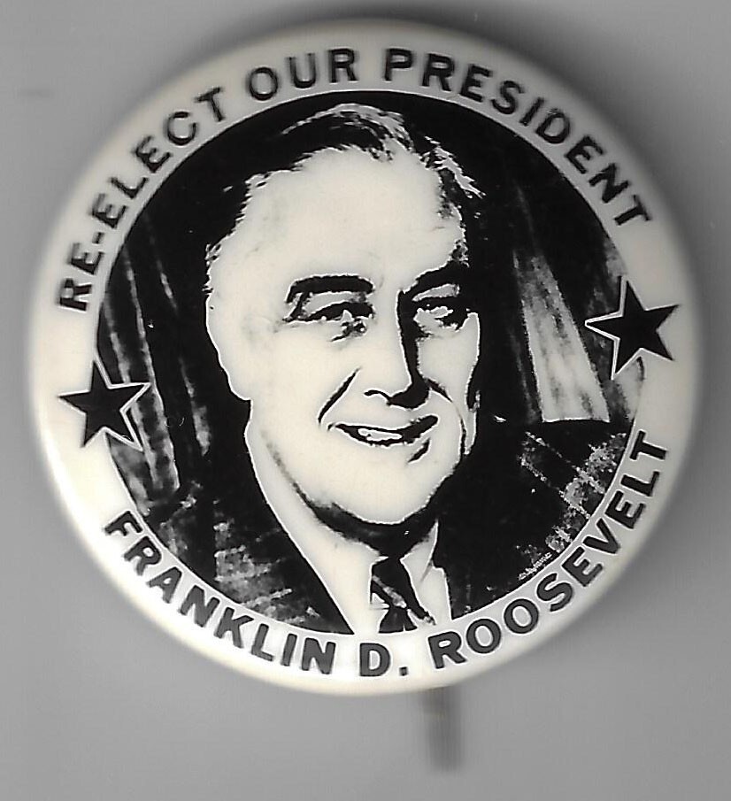 1944 Franklin Roosevelt Presidential Campaign Pin Older Image Stars for WW II
