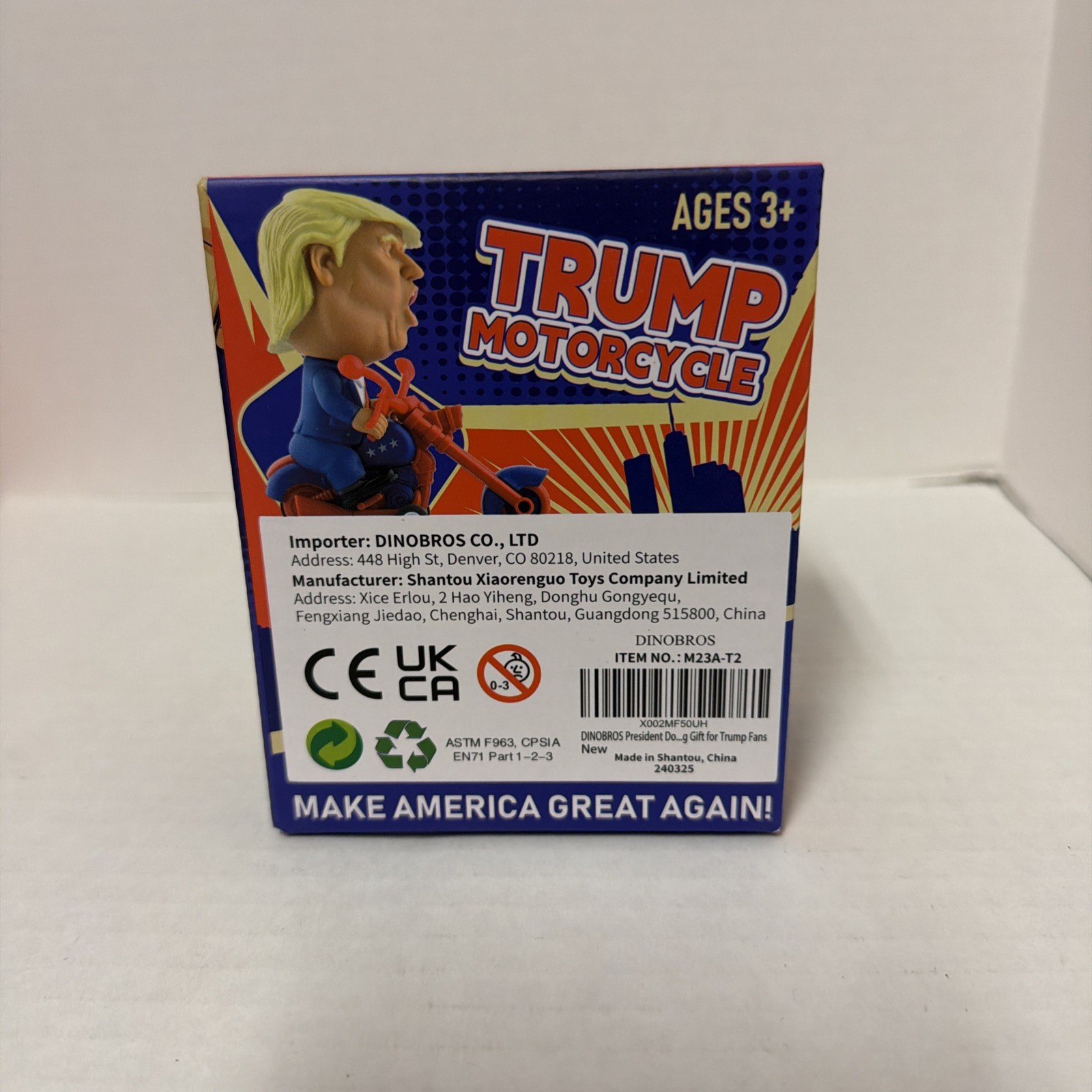 DINOBROS President Donald Trump 2024 Toy Figure Riding Motorcycle Funny Rev Up