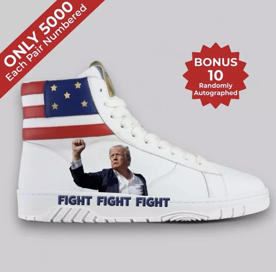 Preorder- TRUMP SHOE- FIGHT FIGHT FIGHT High-Tops (Size M12/W13.5) AUTHENTIC