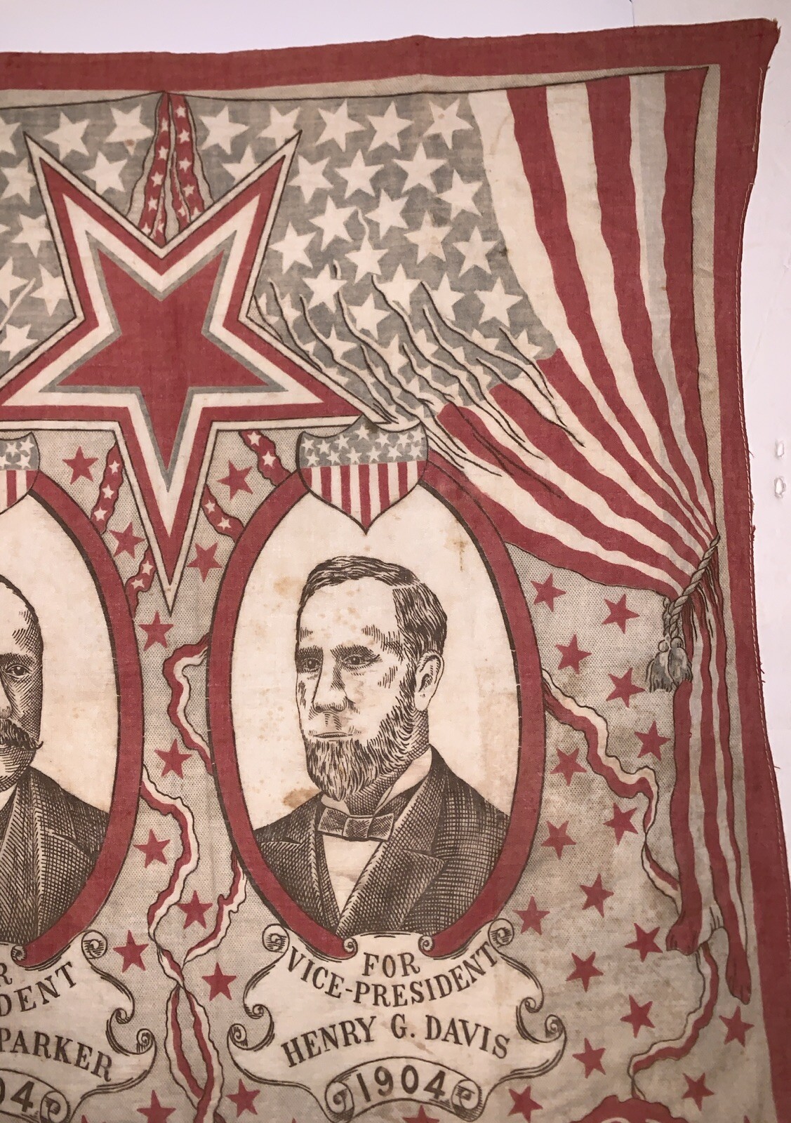 1904, ALTON B. PARKER & HENRY G. DAVIS, PRESIDENTIAL CAMPAIGN BANDANA, 22″ x 24″