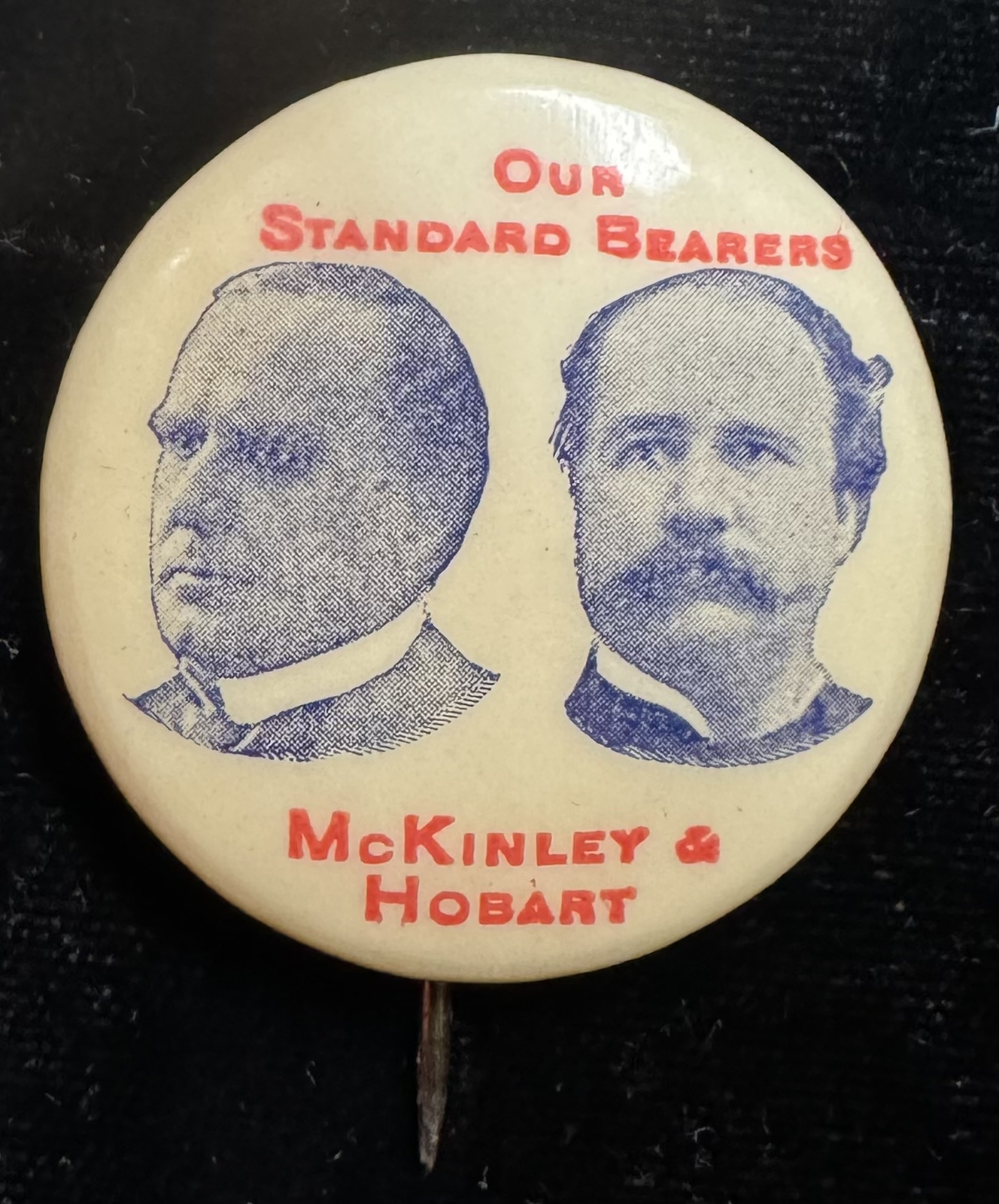 1896 MCKINLEY-HOBART 1 1/4″ JUGATE “OUR STANDARD BEARERS” CAMPAIGN BUTTON-MINT!