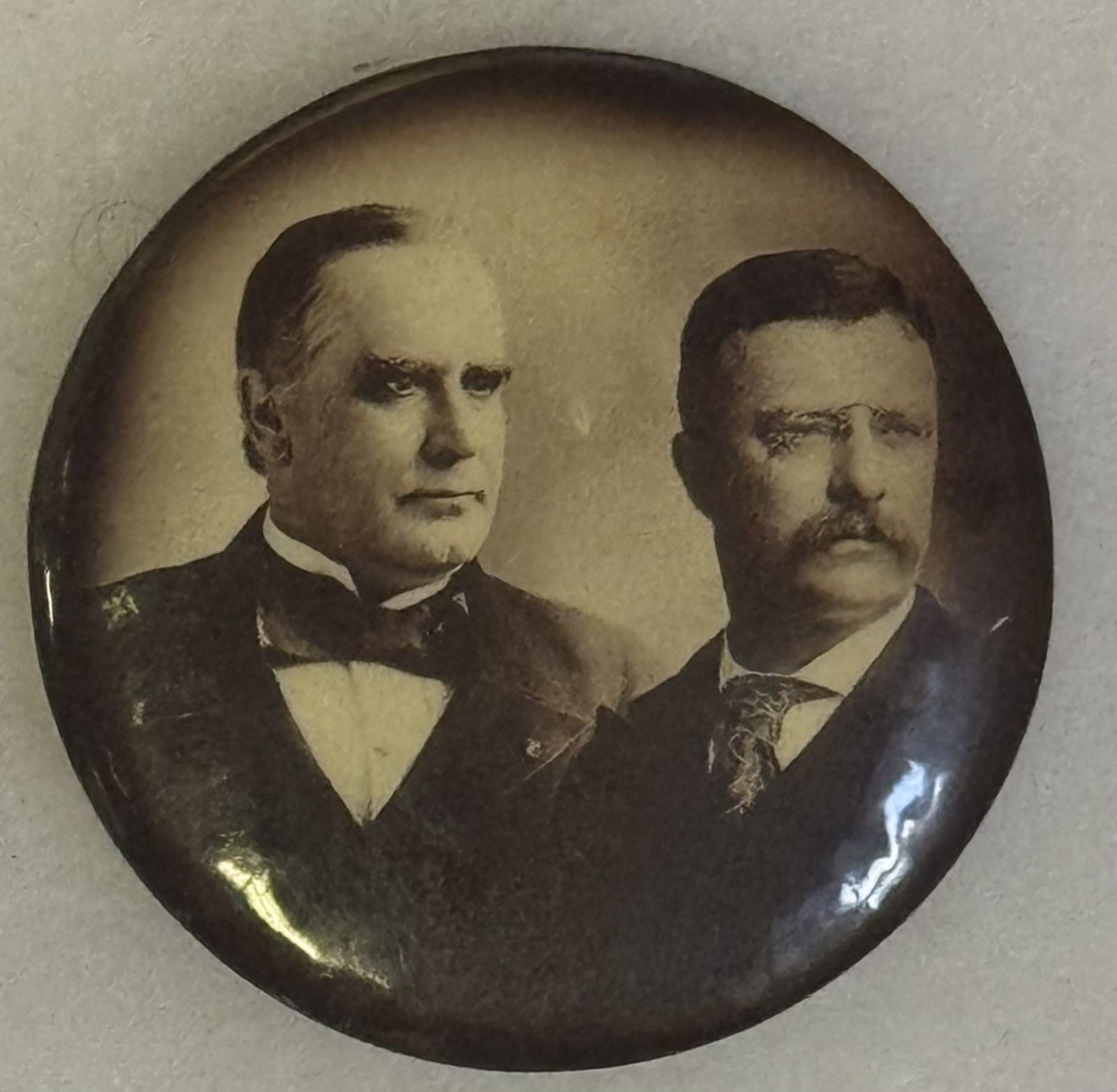 1900 MCKINLEY-ROOSEVELT 2 1/4″ CELLULOID SEPIA JUGATE CAMPAIGN BUTTON-EXCELLENT!