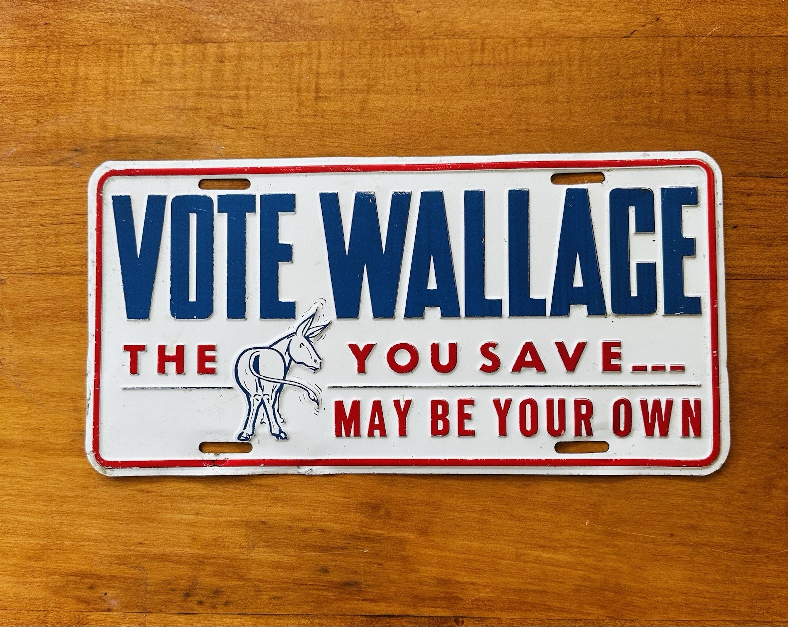 Vintage 1968 George Wallace Campaign License Plate – Metal Political Sign