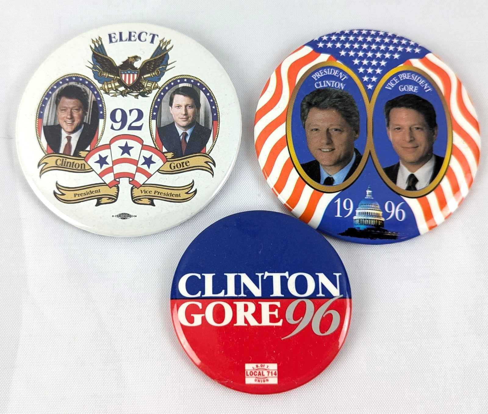 Bill Clinton Al Gore 1992 1996 Presidential campaign pin button political
