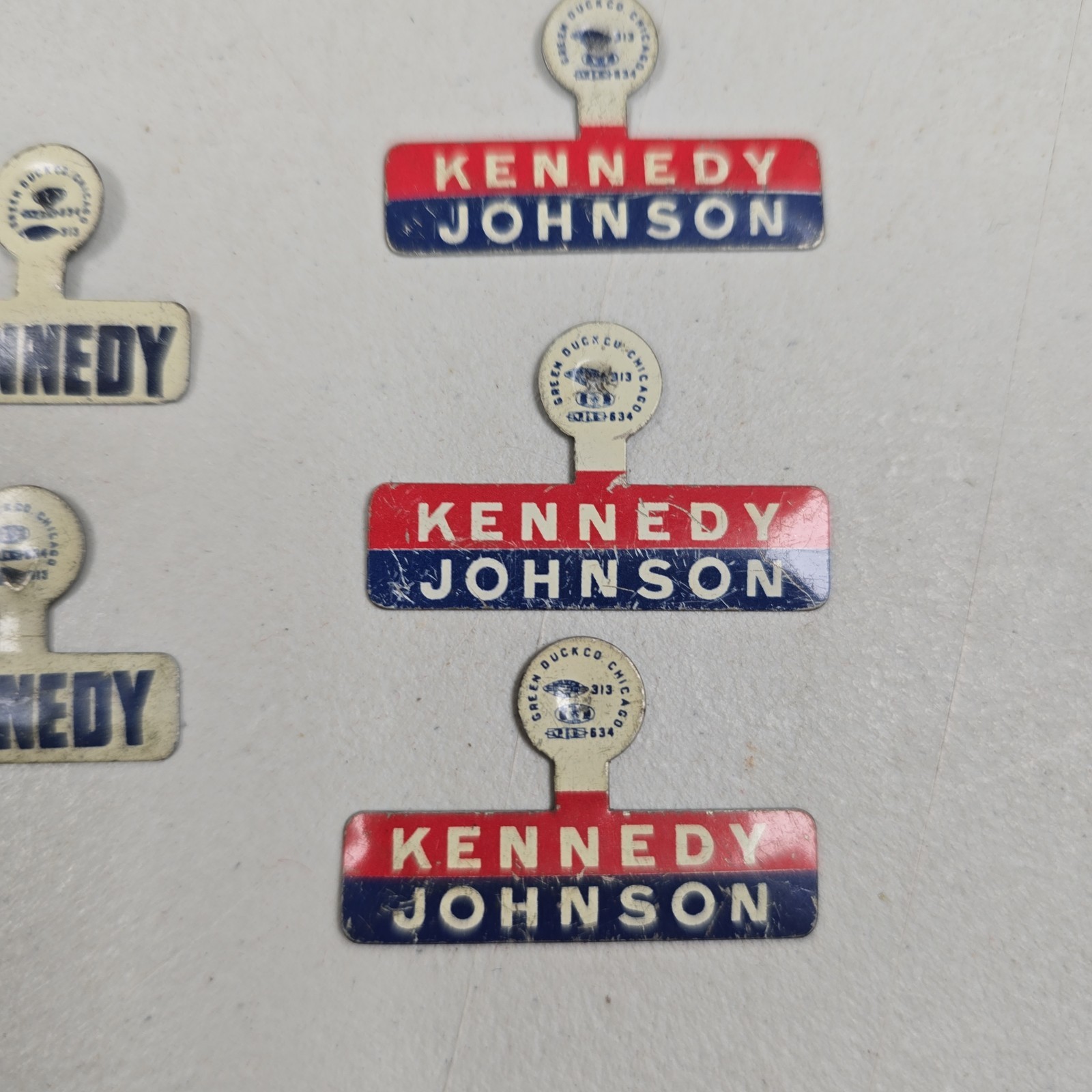 Vintage Lot of 5 – 1960 JFK KENNEDY JOHNSON Metal Lapel TAB