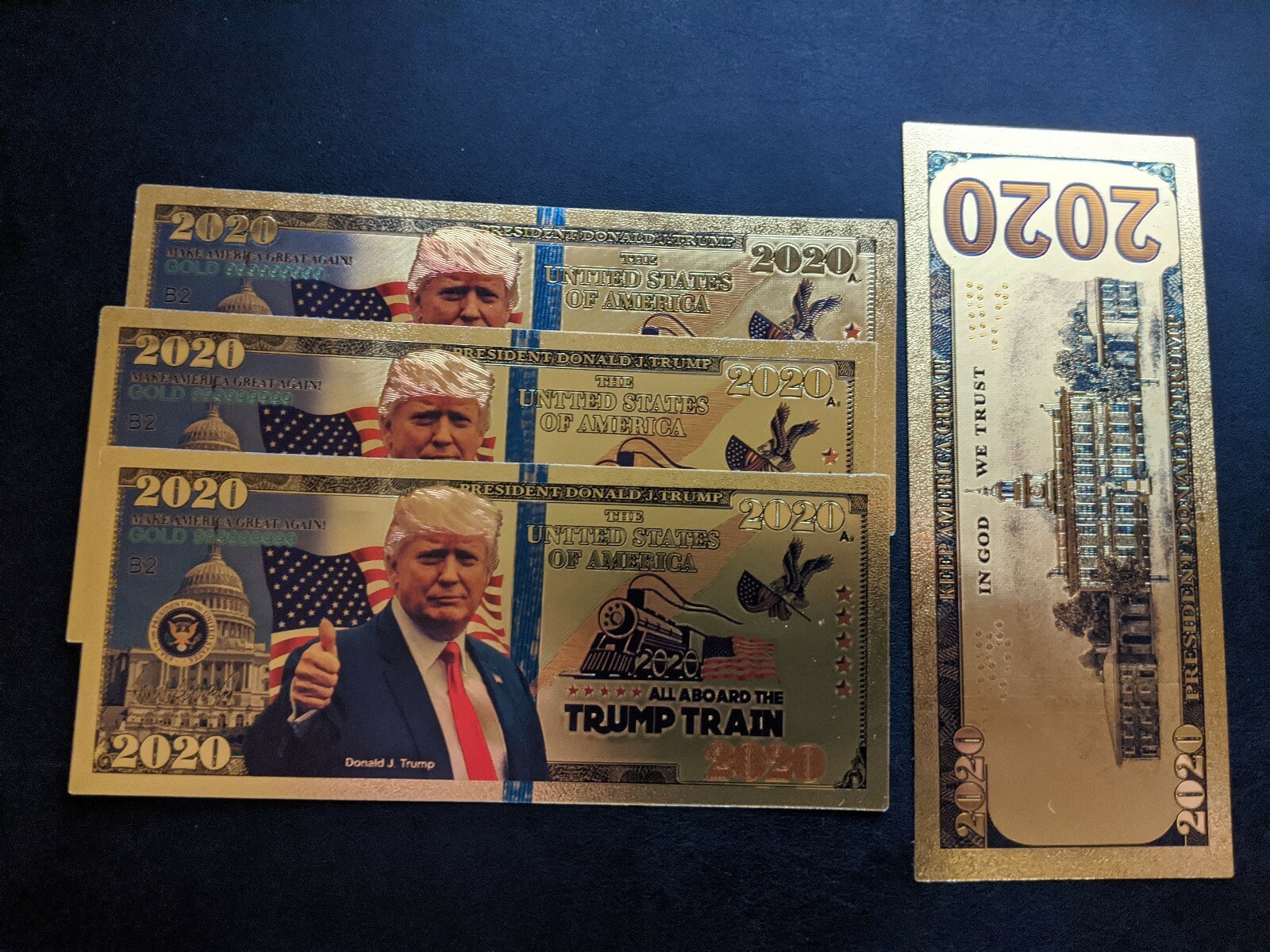 Gold Foil Donald Trump Train 2020 Dollar Bill Presidential Collectors Item Rare