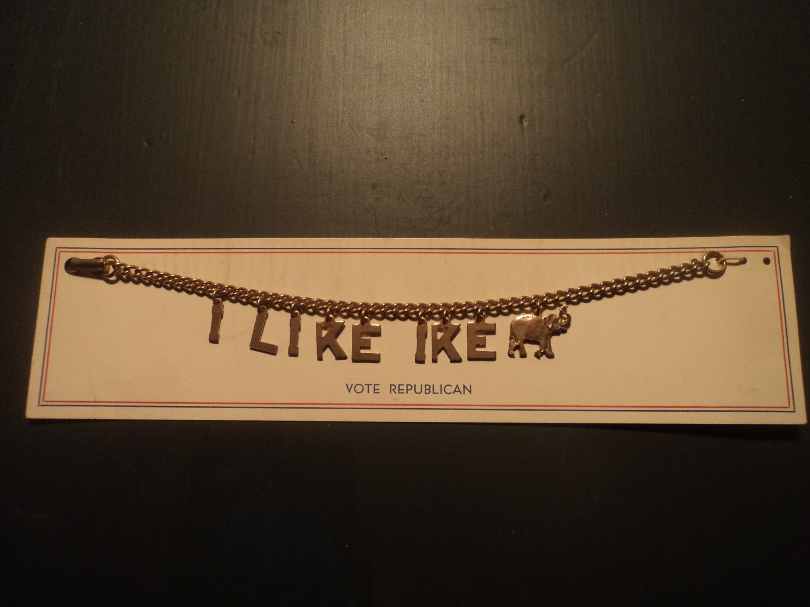 Vintage I LIKE IKE Charm Bracelet – DWIGHT D EISENHOWER on Original Card