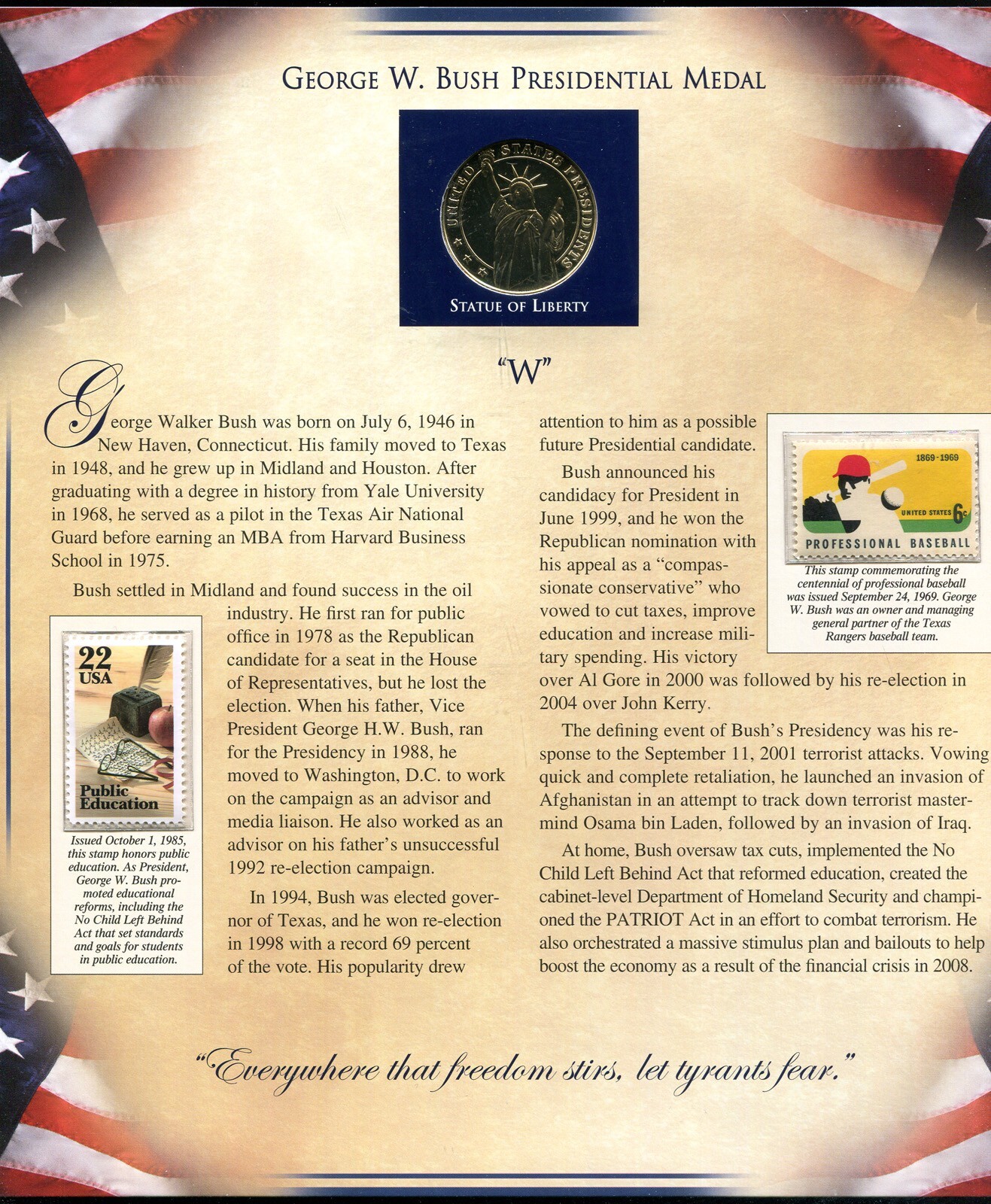 GEORGE W. BUSH PRESIDENTIAL MEDAL (I987) 43rd PRESIDENT