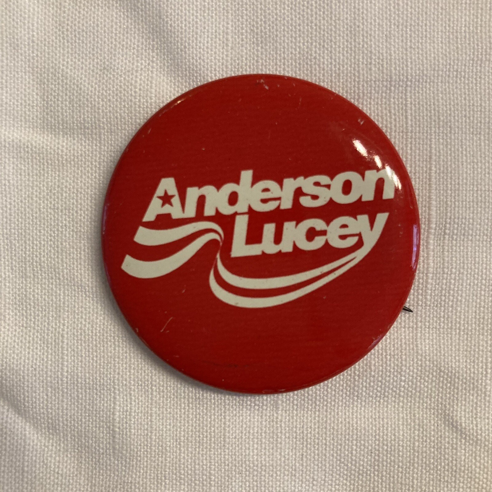 Red and White Anderson Lucey Political Campaign Button Pinback